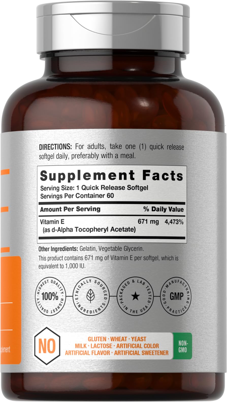 Horbäach Vitamin E 1000 IU Softgels, 60 Count