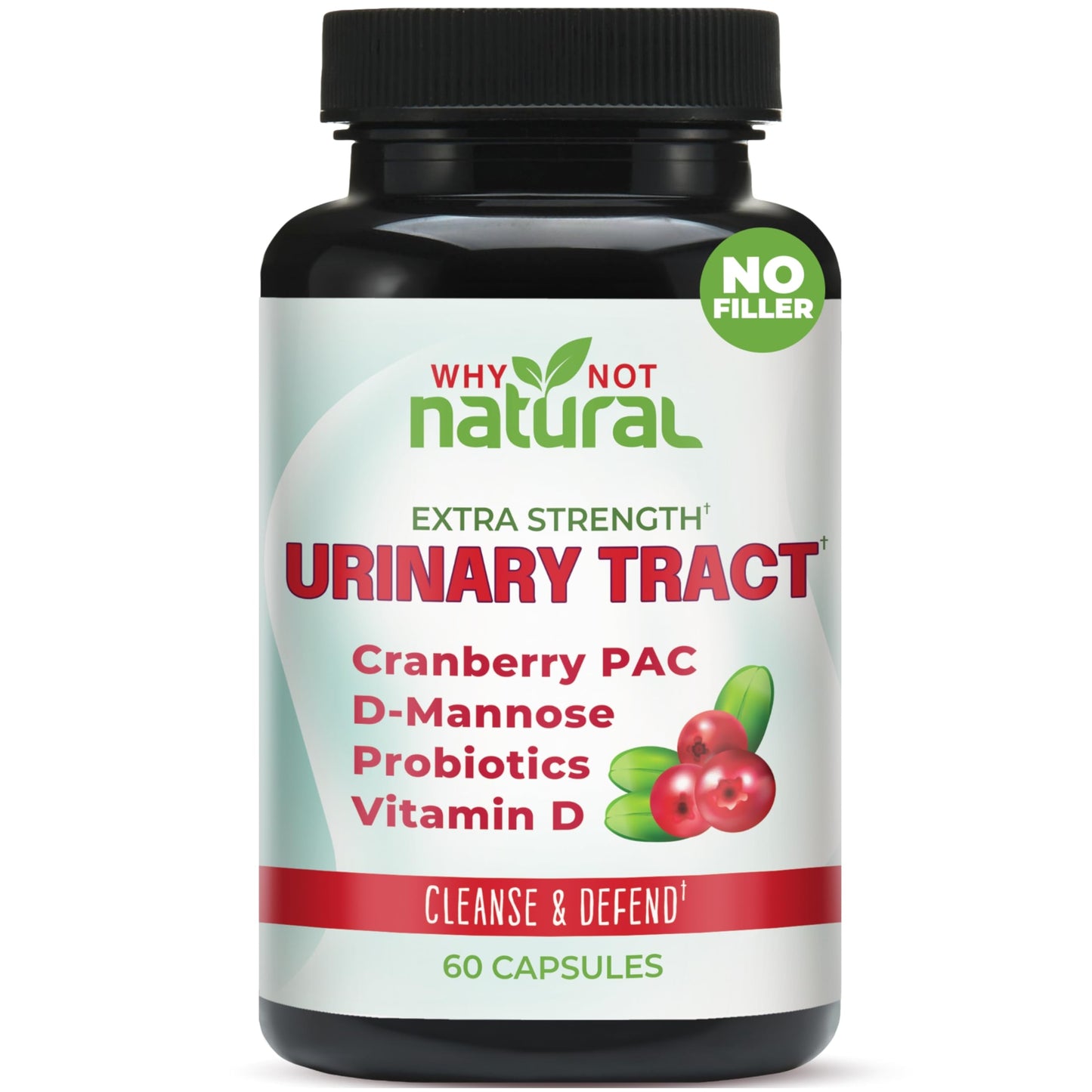 Why Not Natural 5-in-1 UTI Pills with D Mannose, Cranberry PAC Extract, Probiotics and Vitamin D Urinary Health Formula Capsule, 60 Count
