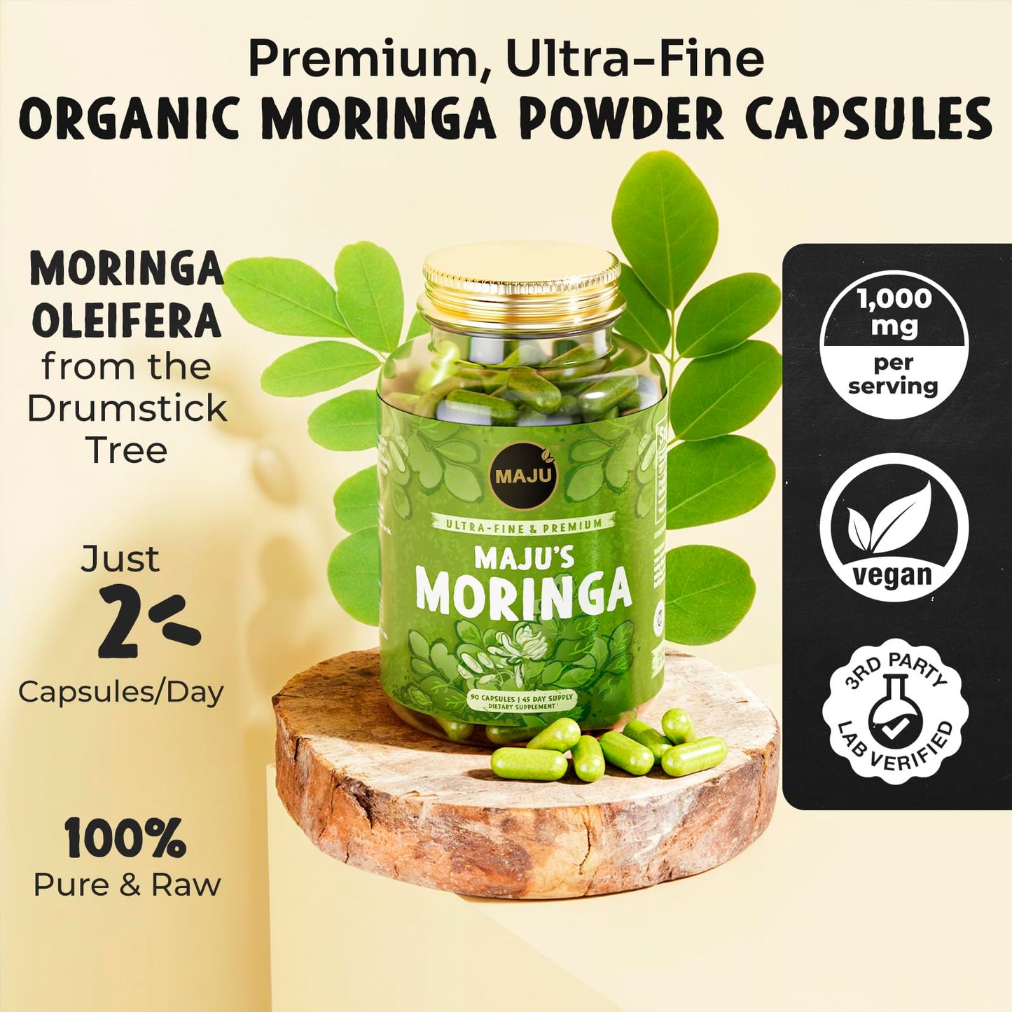 Maju Superfoods Organic Moringa Capsules, 90 Count