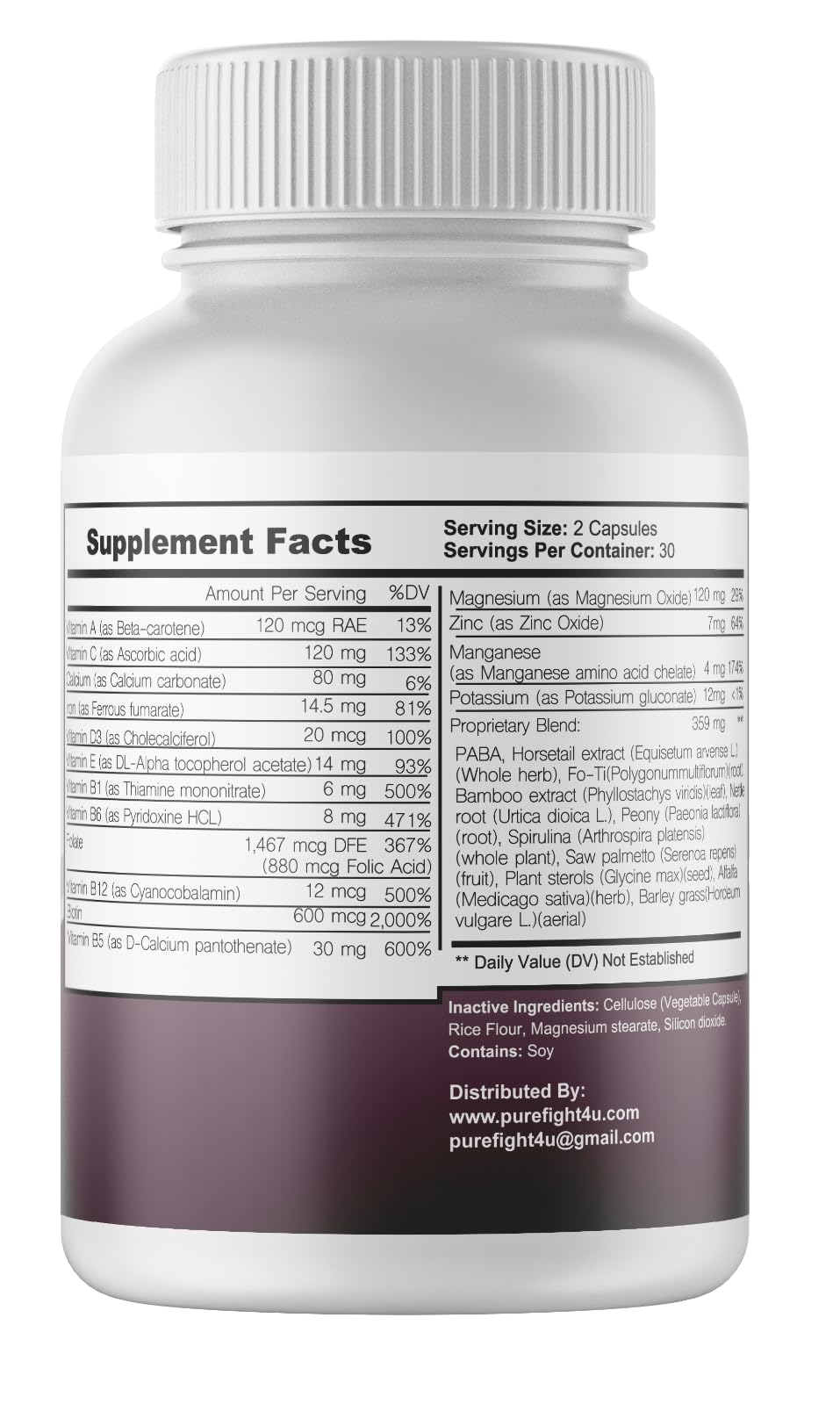 PureFight4U Revifol Hair Support Supplement Capsule 0.5 oz, 5 Bottles