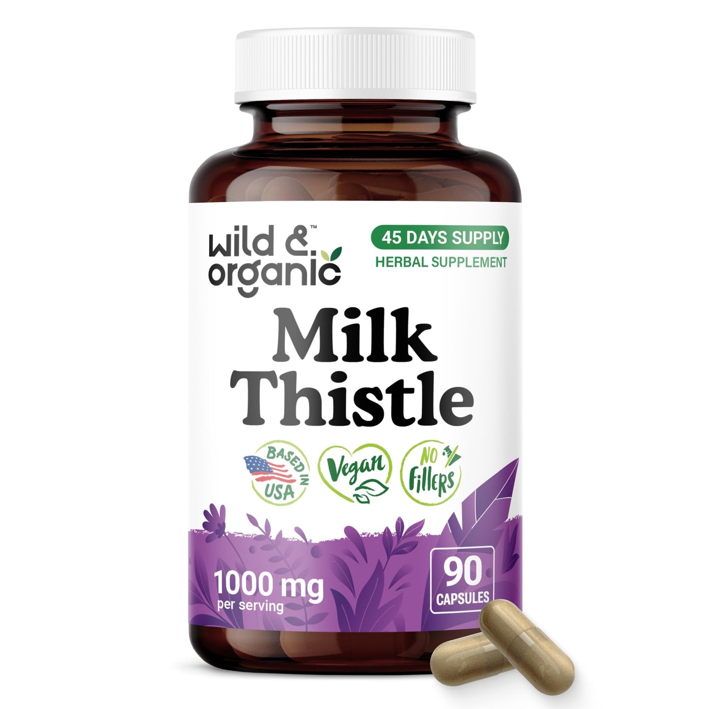 Wild & Organic Milk Thistle 1000mg Capsules, 90 Count
