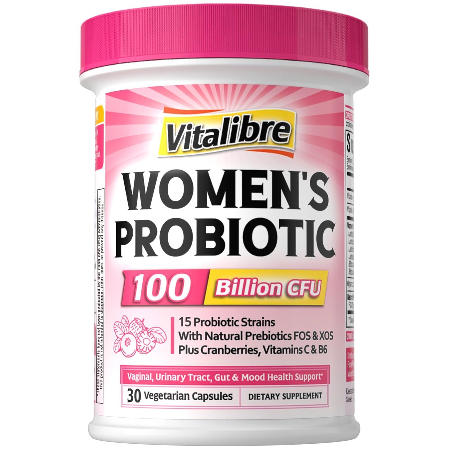 Vitalibre Probiotics for Women 100 Billion CFU 15 Strains Daily Probiotic Capsule 30 Count