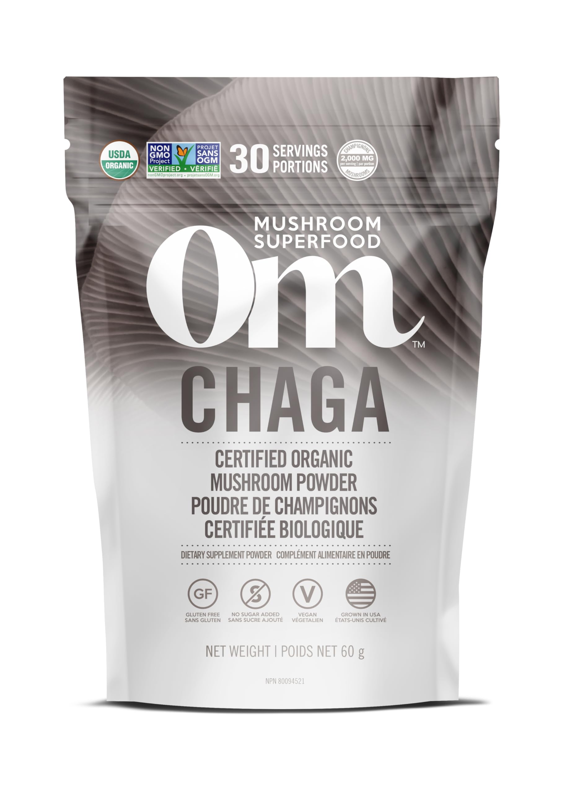 OM MUSHROOM SUPERFOOD Organic Chaga Mushroom Superfood Powder 2.12 Ounce