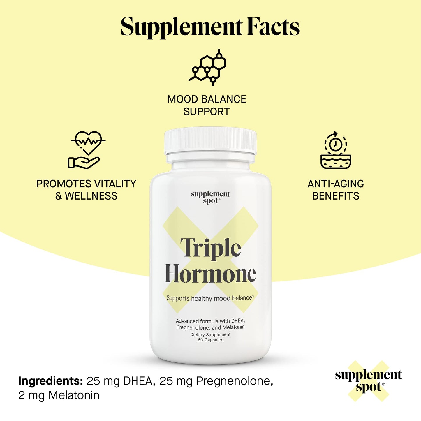 Supplement Spot Natural Mood Balance Supplement with Melatonin, DHEA & Pregnenolone, 60 Capsules