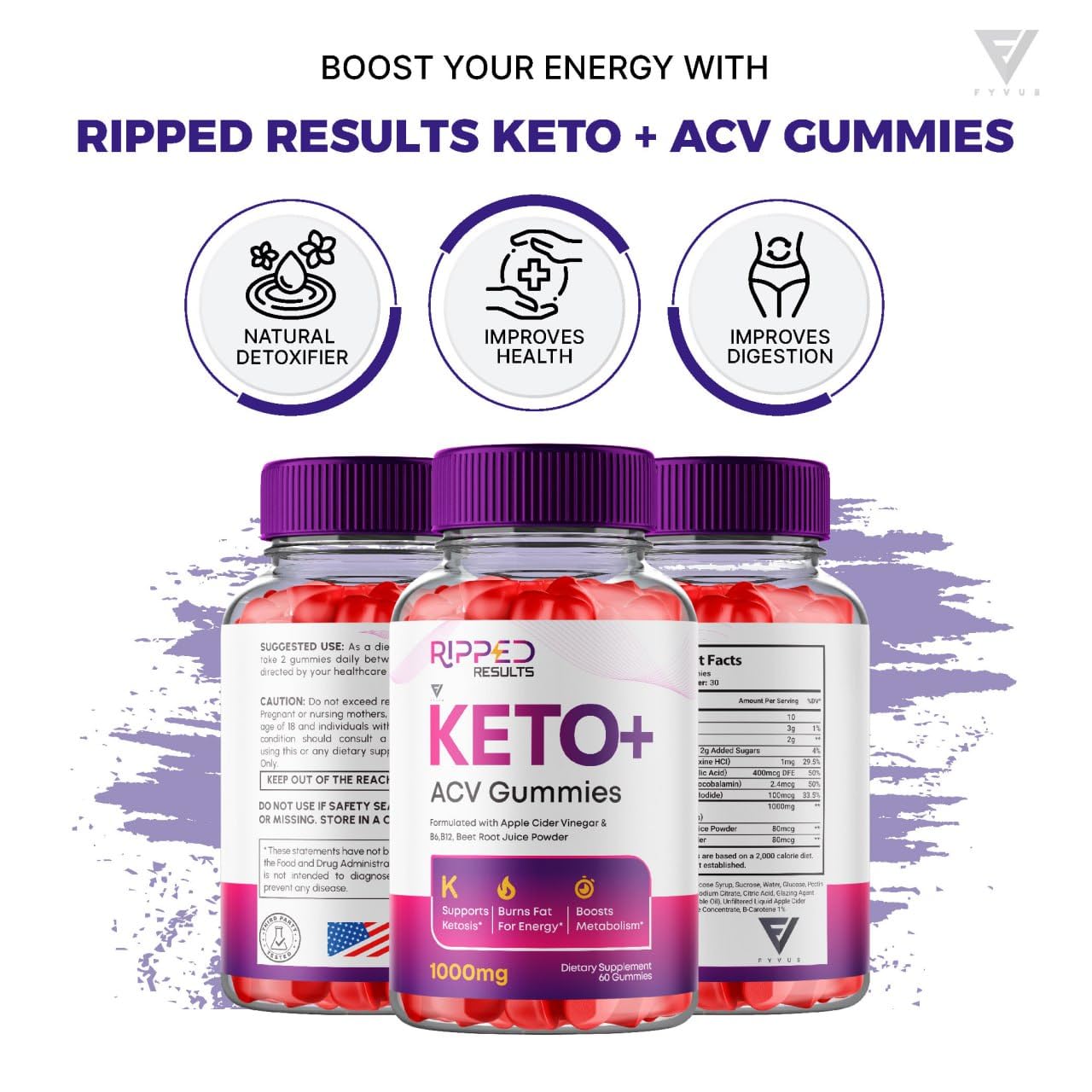 Fyvus Ripped Results Keto ACV Gummies, 120 Gummies