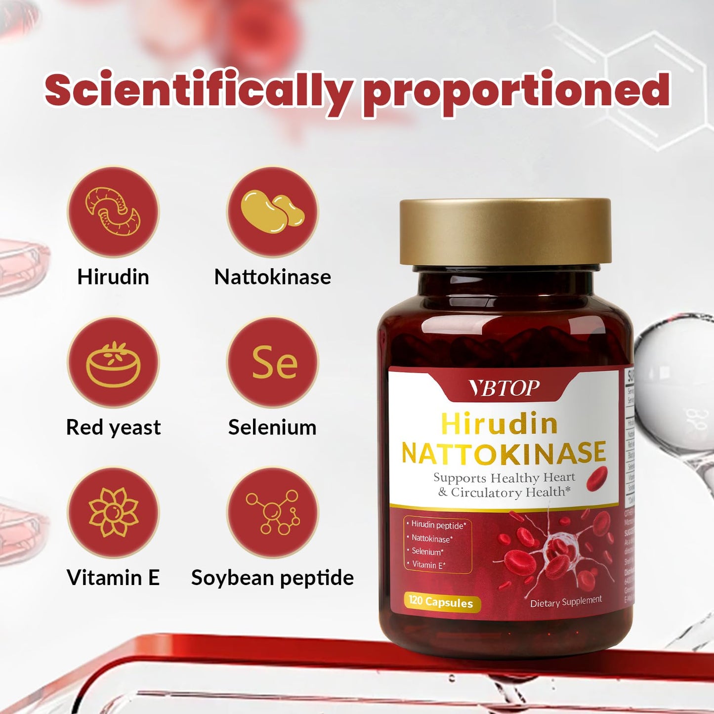 VBTOP Hirudin Peptide Nattokinase Capsule, 120 Capsules
