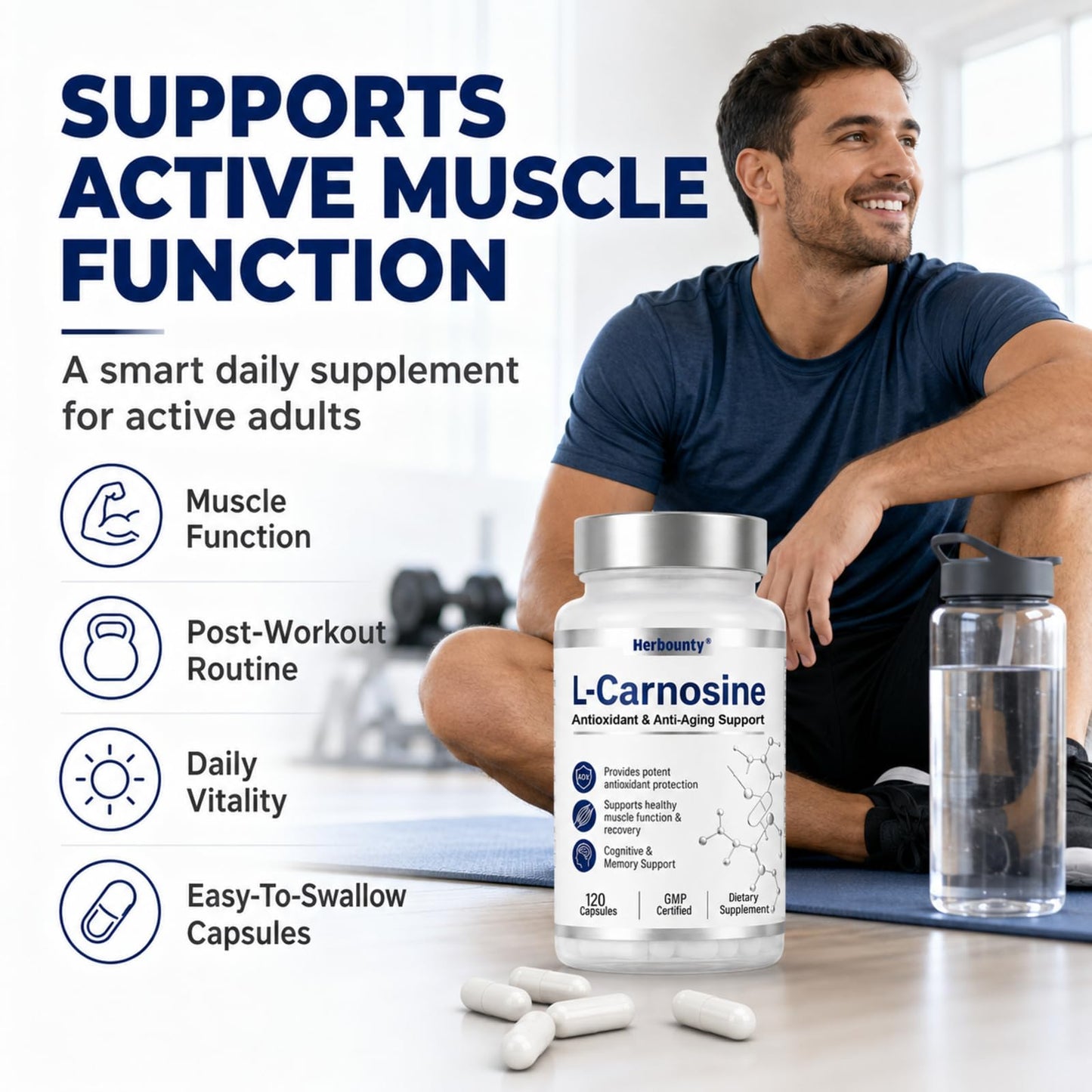 Herbounty L-Carnosine Supplement 500mg Capsule, 120 Capsules