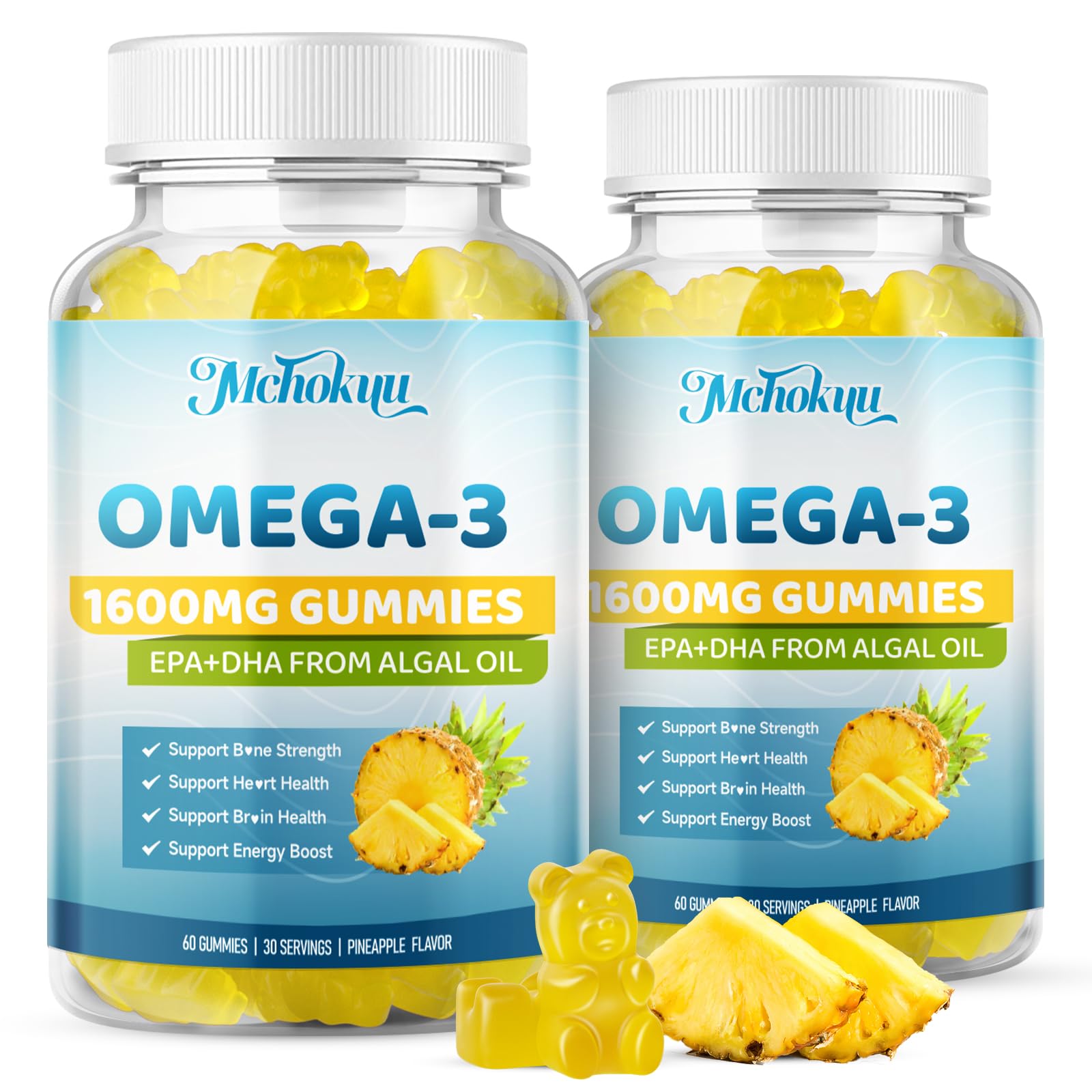 Mchokuu Vegan Omega-3 Gummies 1600mg EPA & DHA from Algal Oil, 120 Count