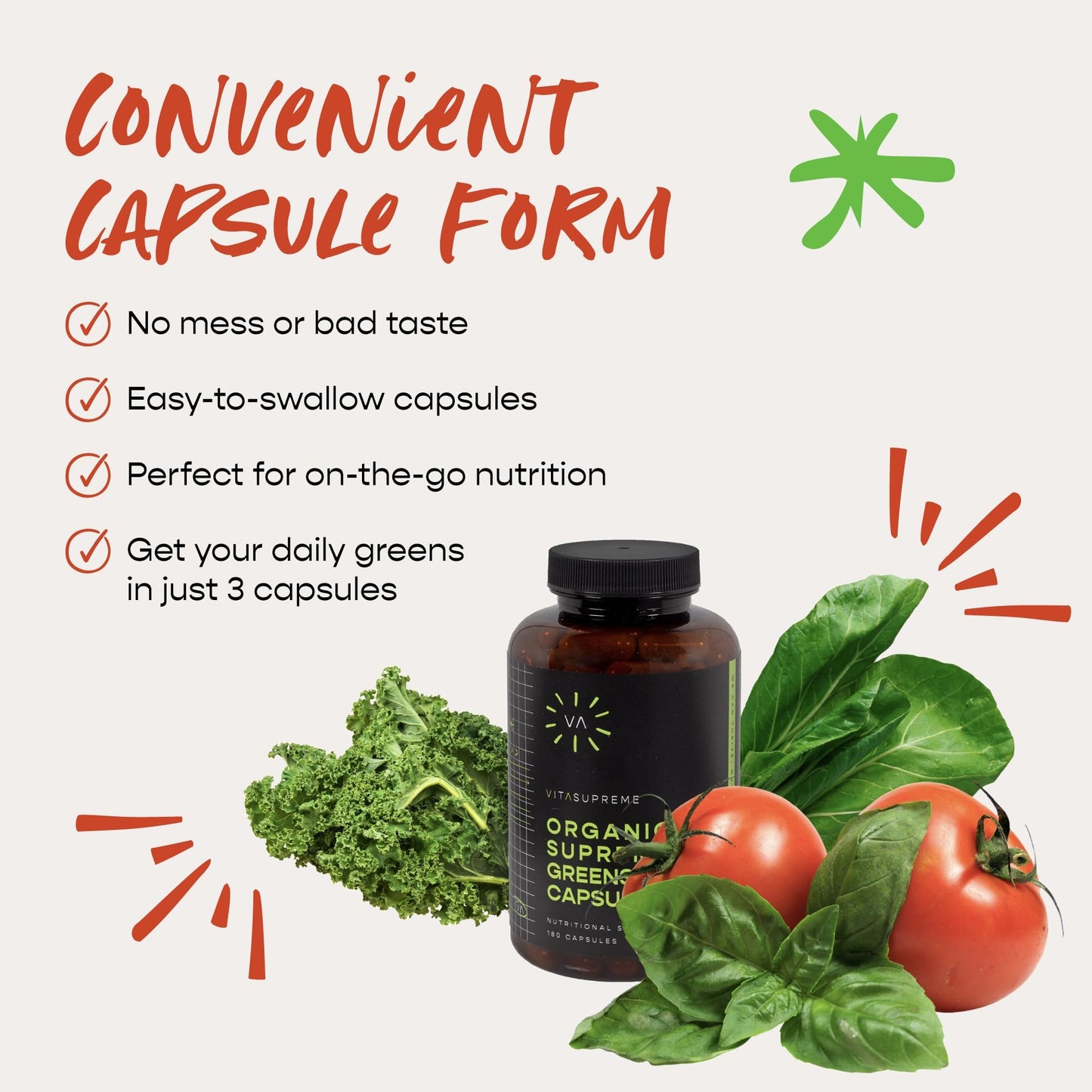 VITASUPREME Organic Super Greens Superfood Capsule, 180 Capsules
