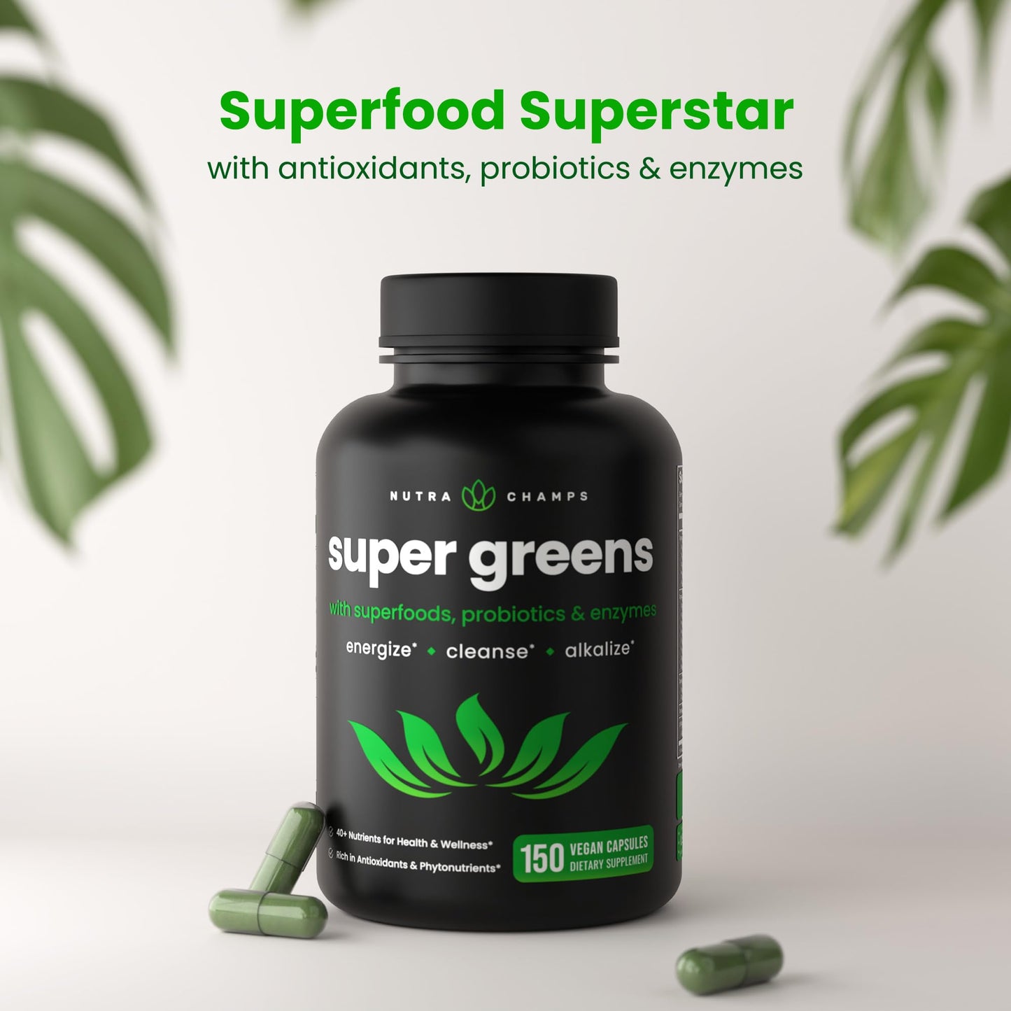 NutraChamps Organic Super Greens Capsules 150 Count