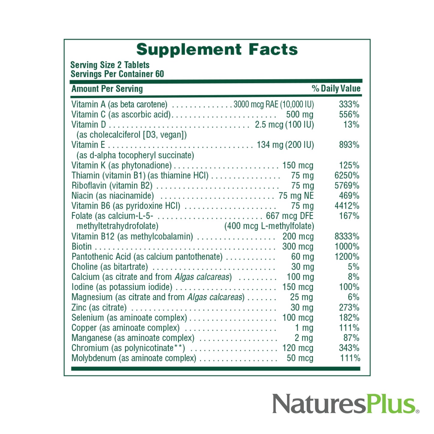 NaturesPlus Source of Life Men Iron-Free Multivitamin & Mineral Supplement with Saw Palmetto, Lycopene & Rhodiola, 60 Tablets