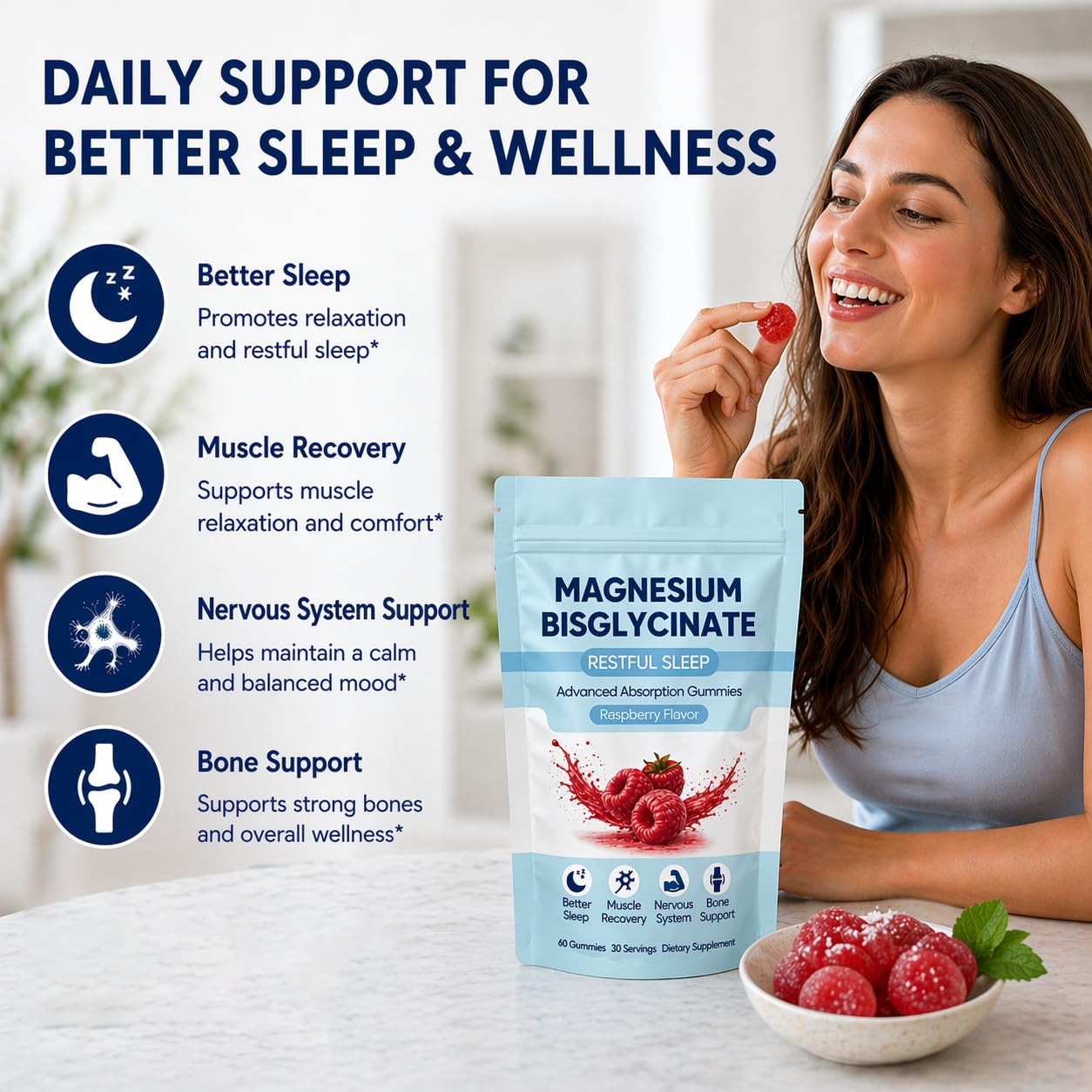 ZRRTXV Magnesium Bisglycinate Gummies 60 Gummies