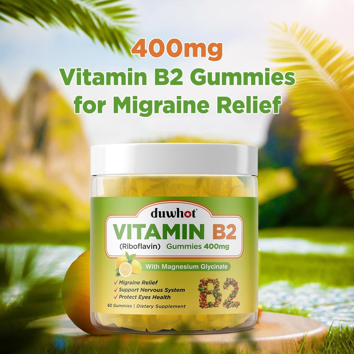 duwhot Vitamin B2 Riboflavin Gummies with Magnesium 400mg, 60 Count