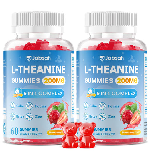 Jabsah L-Theanine Gummies for Kids & Adults with Magnesium Glycinate, Ashwagandha, GABA, 5-HTP, Vegan Strawberry Flavor, 120 Gummies