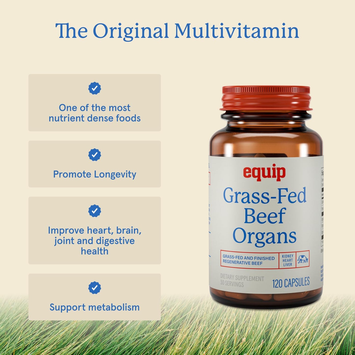 Equip Grass-Fed Beef Organs Regenerative Freeze-Dried Beef Liver Capsules 120 Count