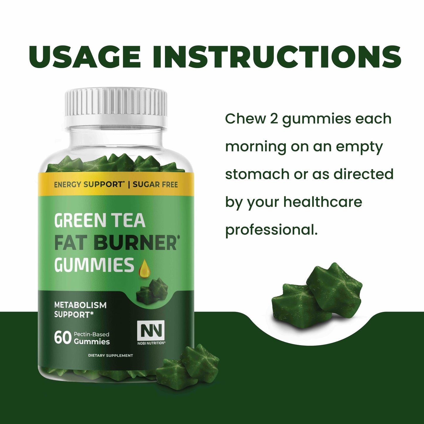 Nobi Nutrition Green Tea Fat Burner Gummies 60 Count