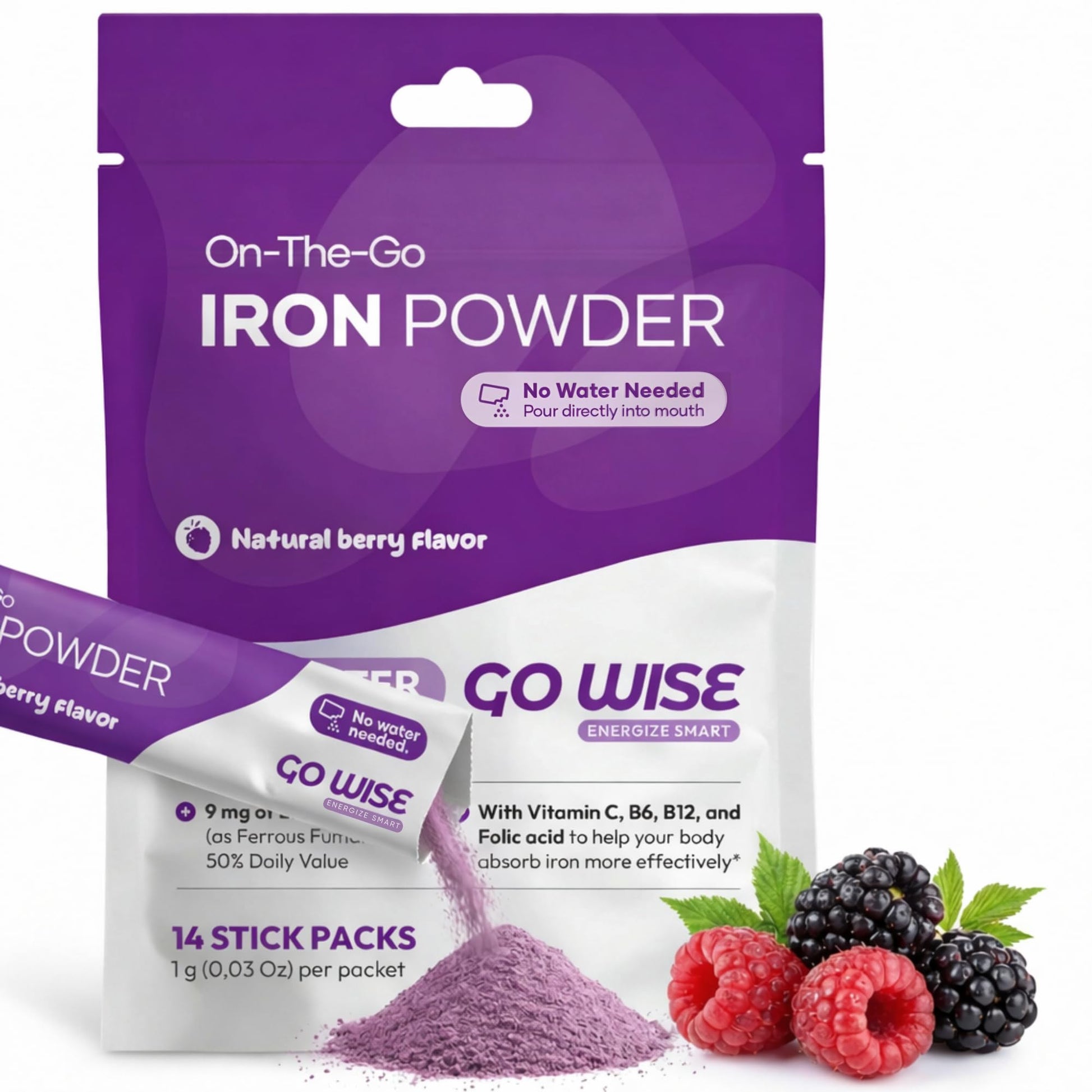 Go Wise Gentle Iron Powder Supplement, 14 Sticks