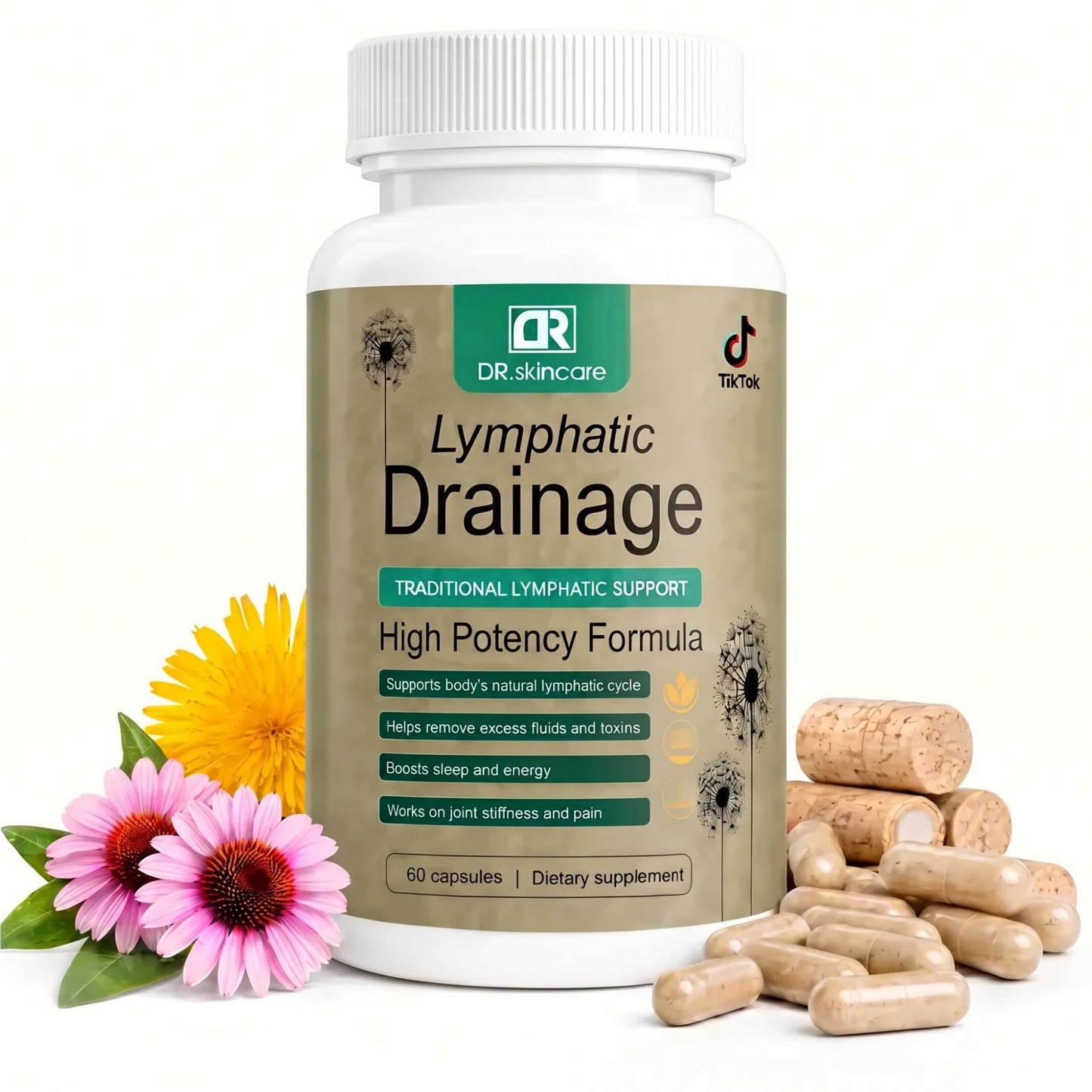 DR. SKIN CARE Lymphatic Drainage Support Supplement for Women and Men – Daily Wellness Softgels with Echinacea, Dandelion, Burdock Root, Cleavers – 60 Count