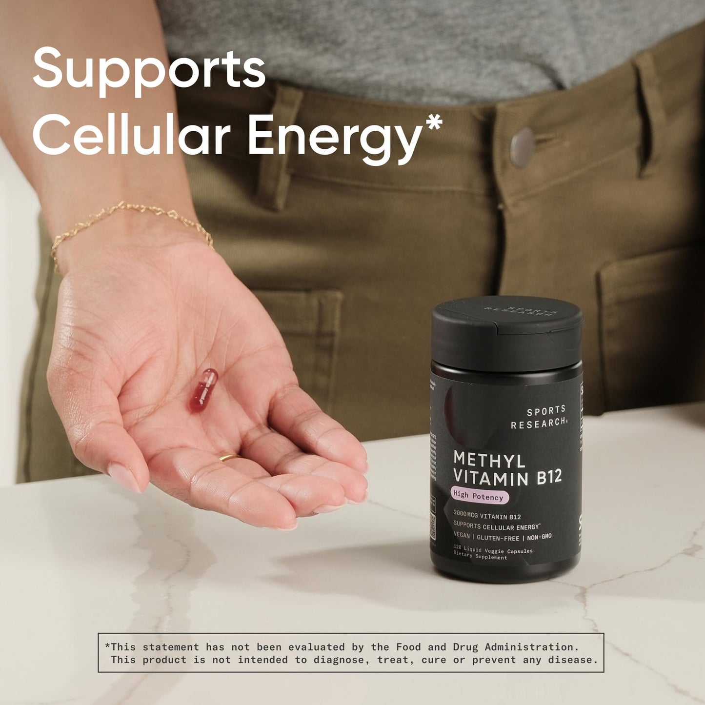 Sports Research Vitamin B12 as Methylcobalamin 5000mcg High Potency Vegan B12 with Coconut MCT Oil for Energy Metabolism Support Vegan Certified Non-GMO Gluten Free, 120 Capsules