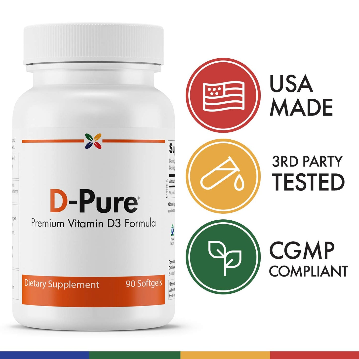 Stop Aging Now D-Pure Formula Vitamin D3 5000 IU with Safflower Oil Softgels 90