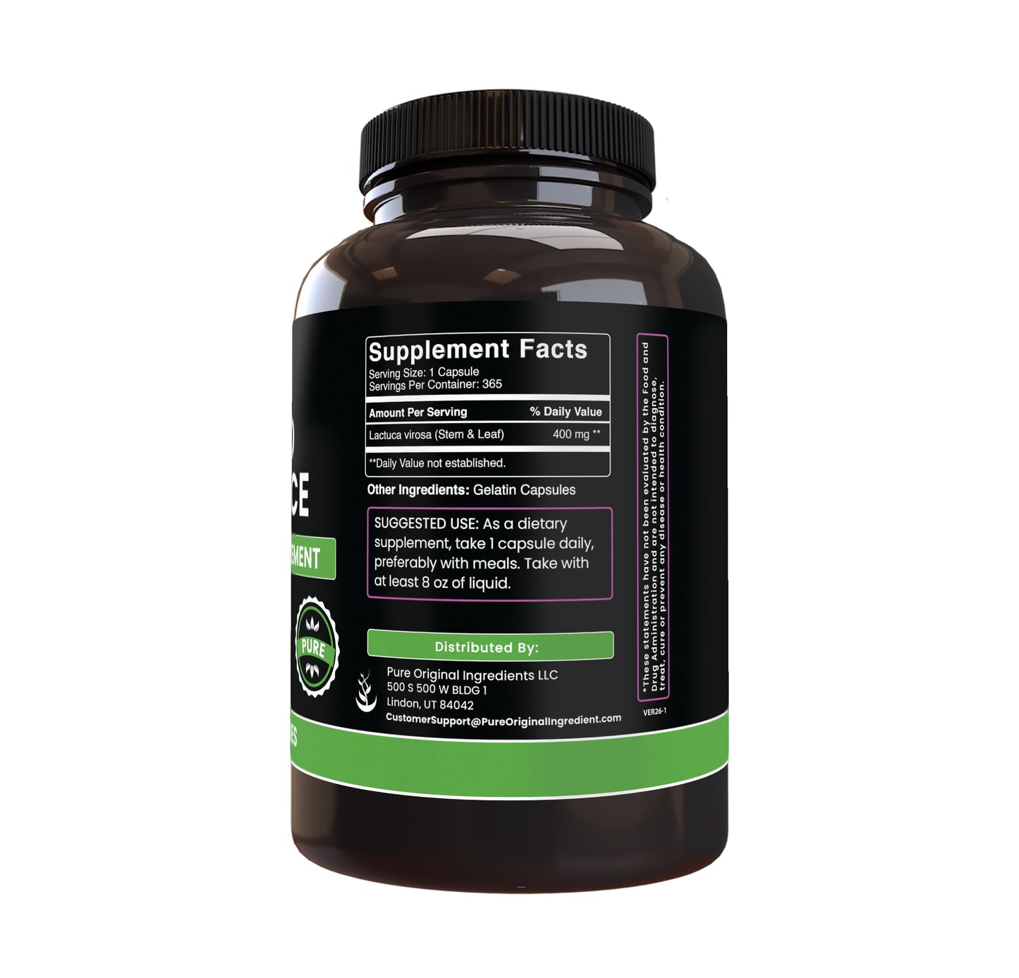 PURE ORIGINAL INGREDIENTS Wild Lettuce 365 Capsules