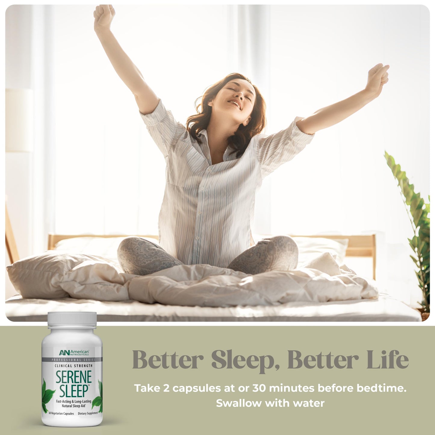 American Nutriceuticals Serene Sleep Aid with Melatonin & Magnesium Capsules, 60 Count