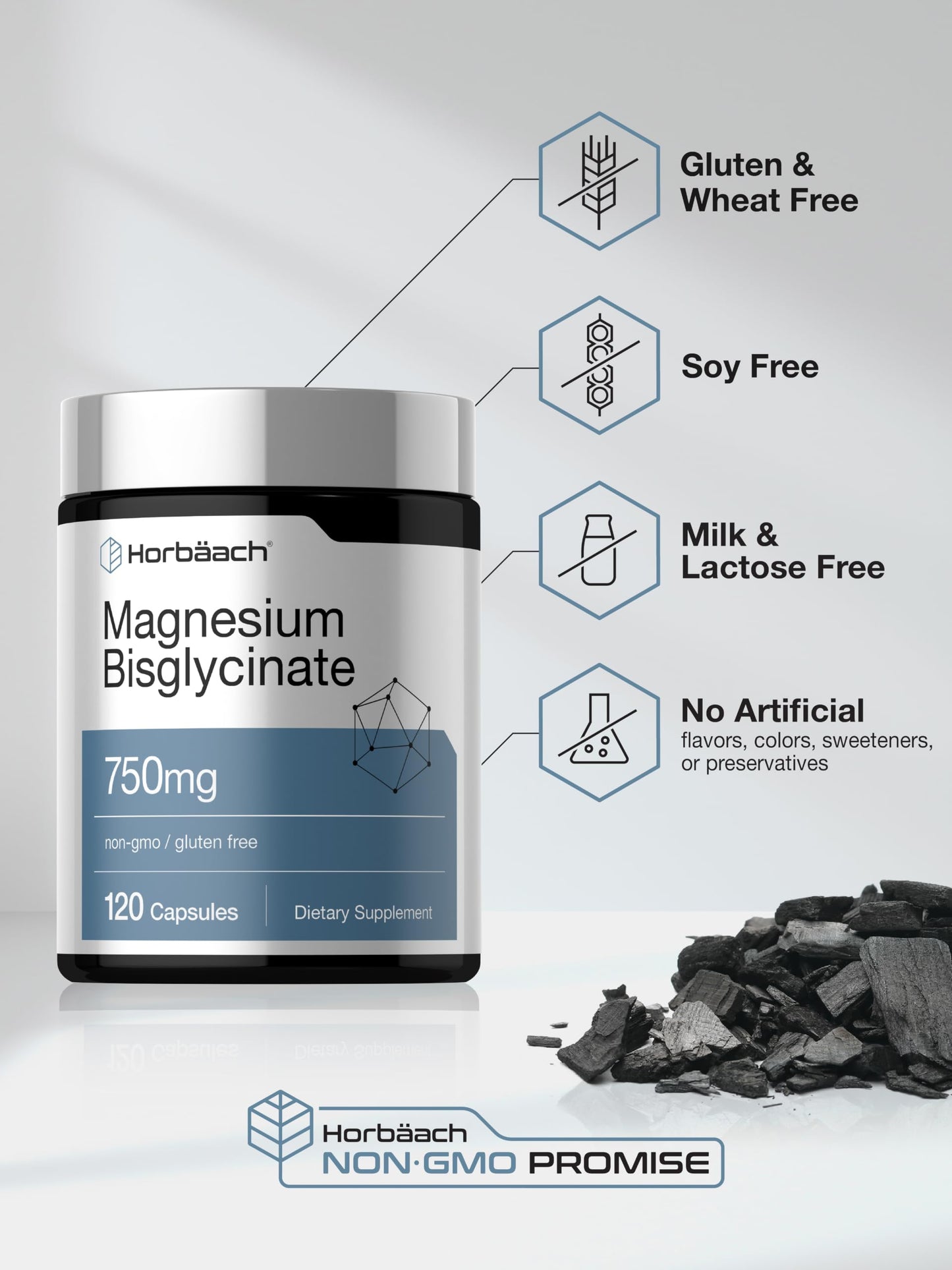 Horbäach Magnesium Bisglycinate 750mg Capsules, 120 Count