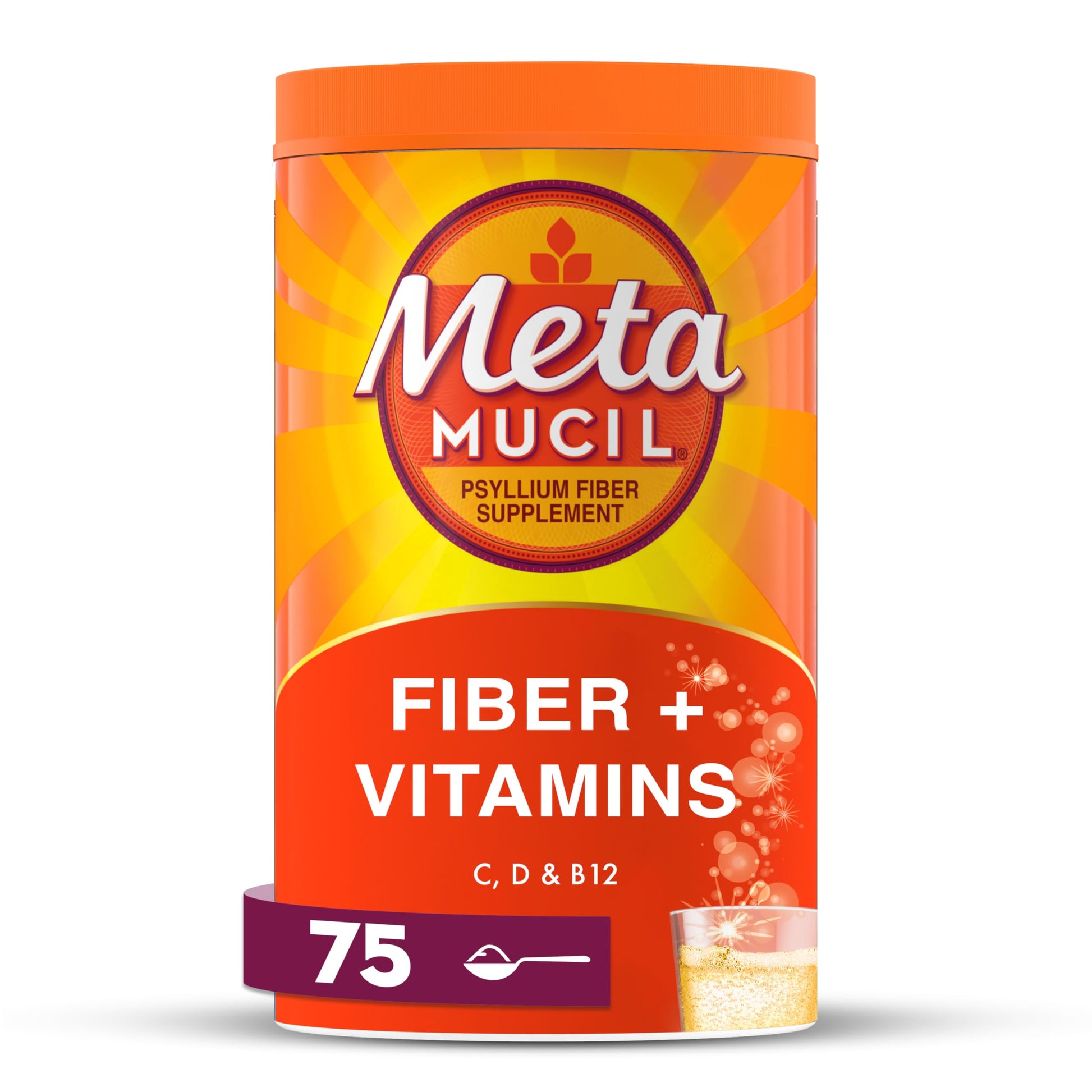 Metamucil 4-in-1 Fiber + Vitamins C D & B12 Fizzy Fiber Supplement Powder - Citrus, 24.9 Ounce