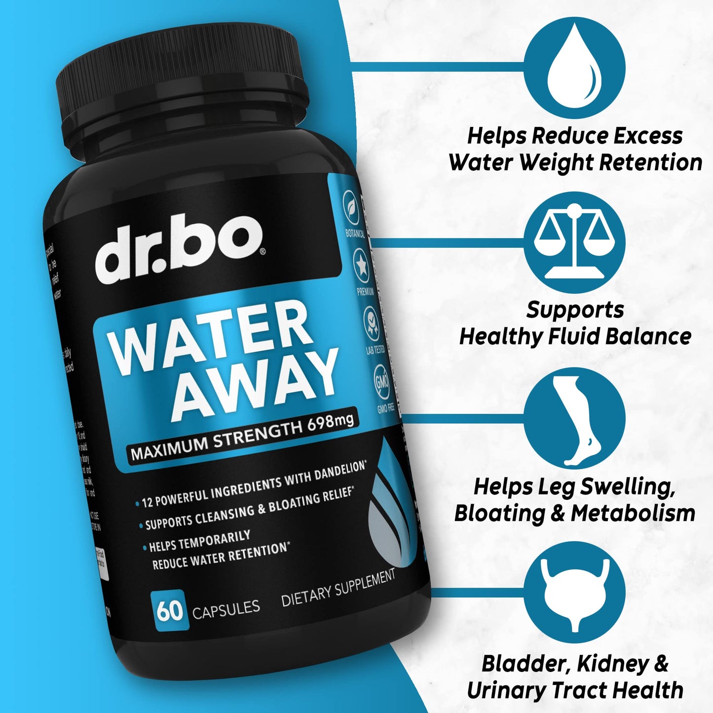 DR. BO Water Pills Diuretic Capsules, 60 Count