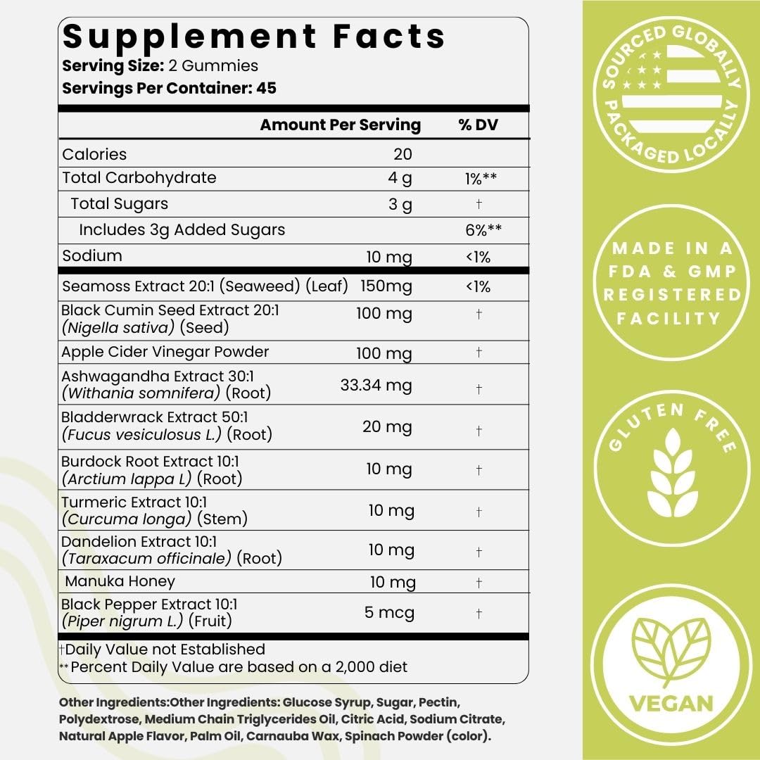 Optimal Prime Sea Moss and Black Seed Oil Gummies, 90 Count