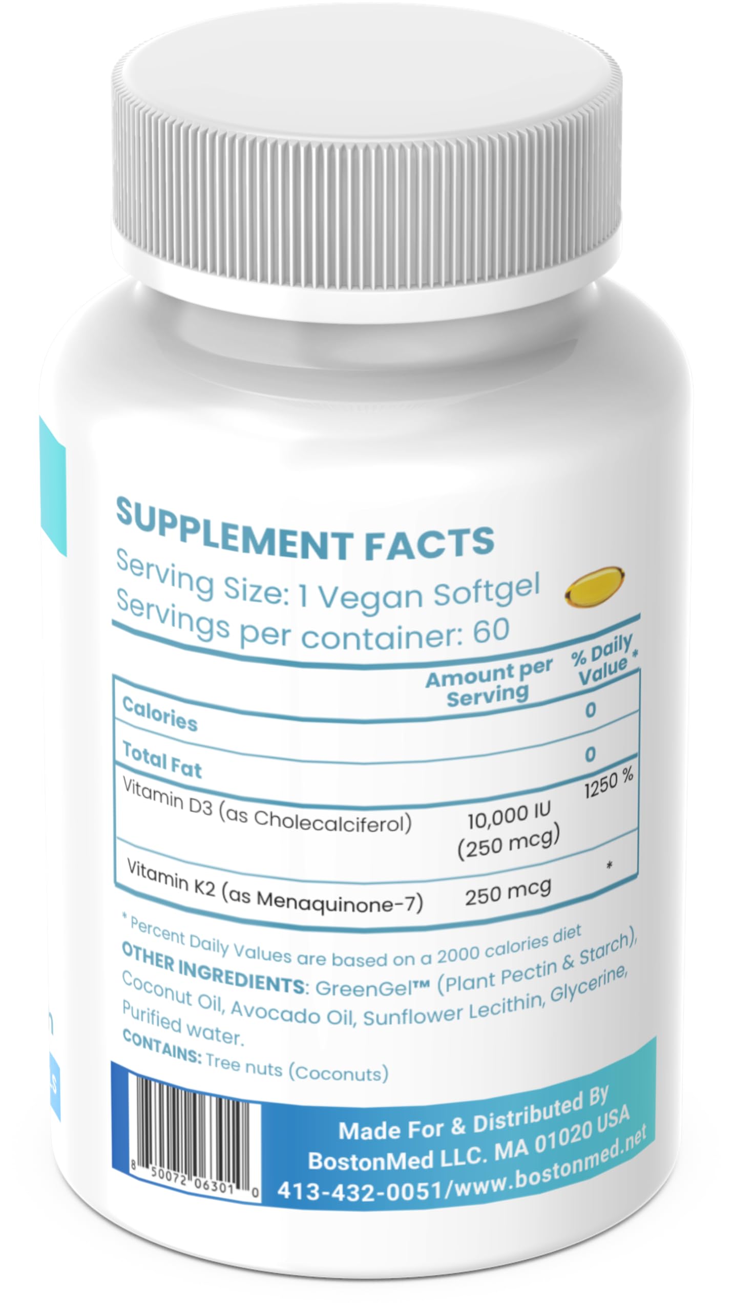 Med'nBoston Liposomal Vitamin D3 10,000 IU & K2 250 mcg Softgels, 60