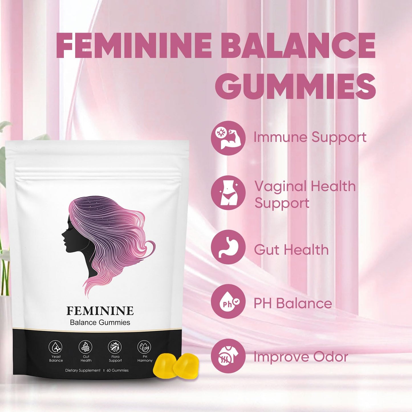 BIWQTY Feminine Balance Gummies for Women Gummy 60 Count