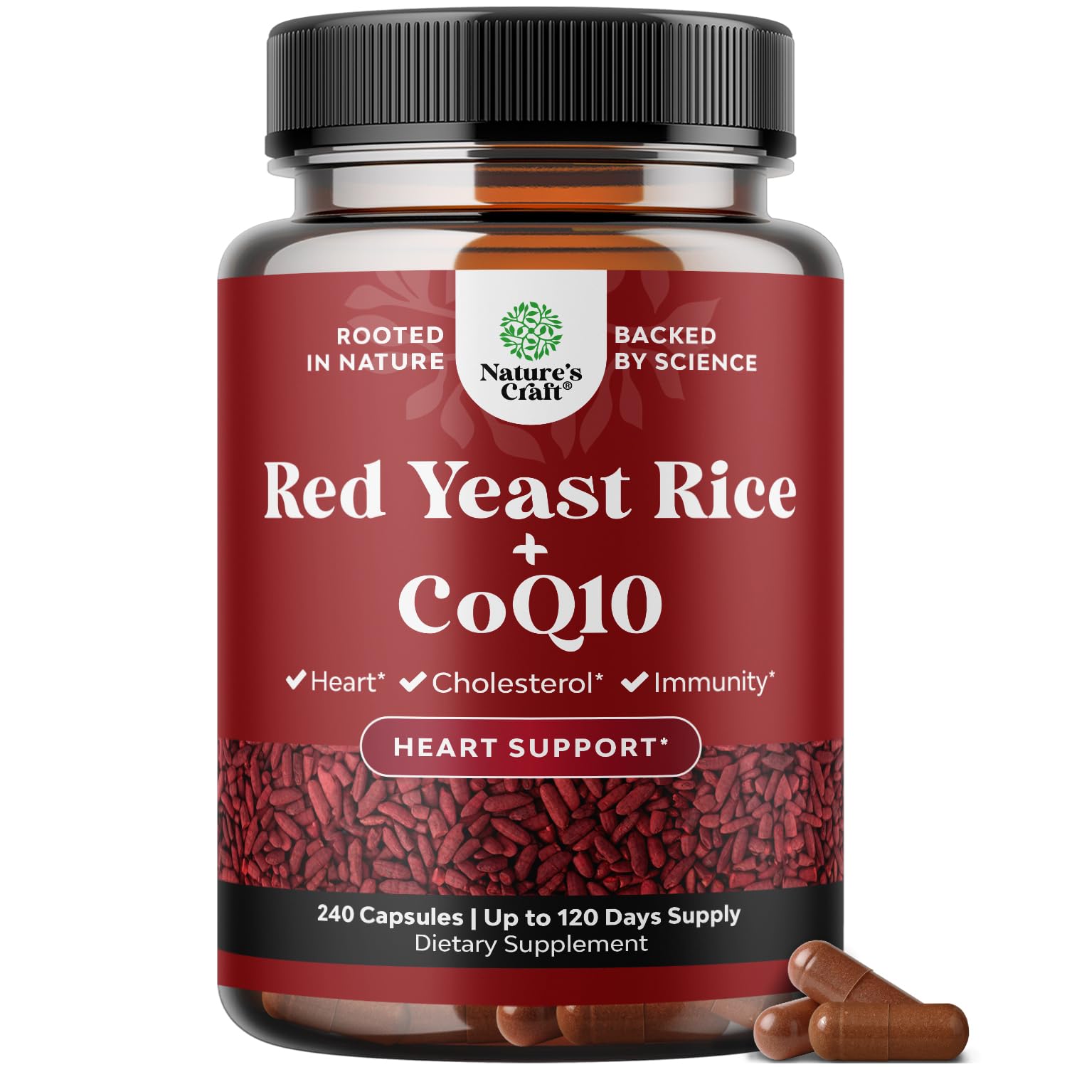 Natures Craft Red Yeast Rice with CoQ10 Supplement - Healthy Heart Support Capsules 240