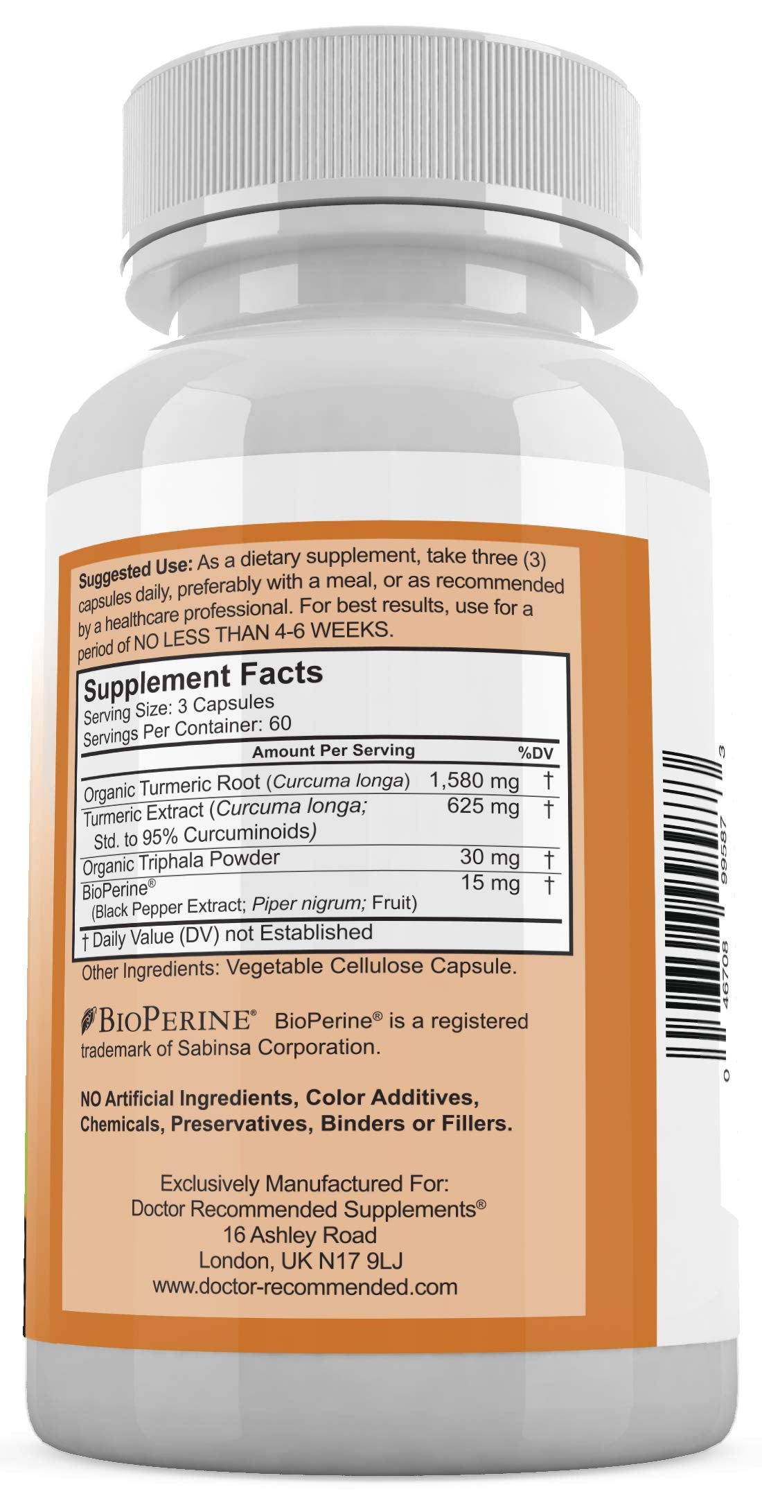 Doctor Recommended Supplements Turmeric Curcumin with Bioperine 2250mg 95% Curcuminoids with Black Pepper and Triphala, 360 Veggie Capsules