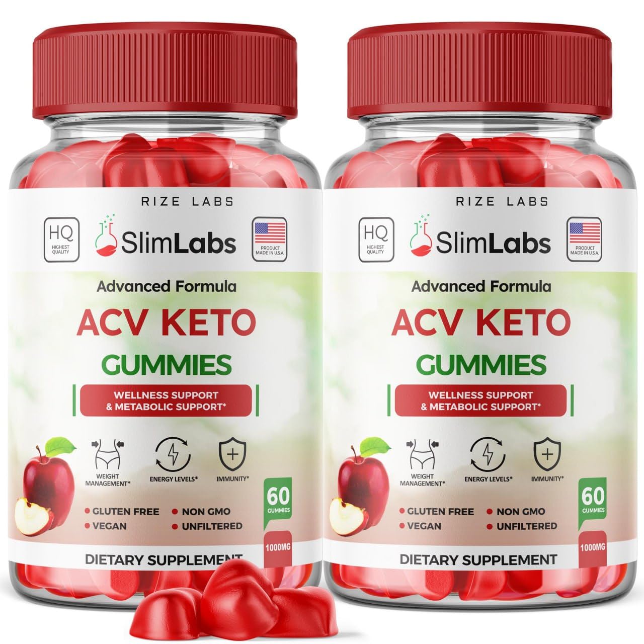 Rize Labs Slim Labs ACV Keto Gummies for Wellness and Metabolic Support - Weight Loss Gummies - Belly Fat Diet, 120 Gummies