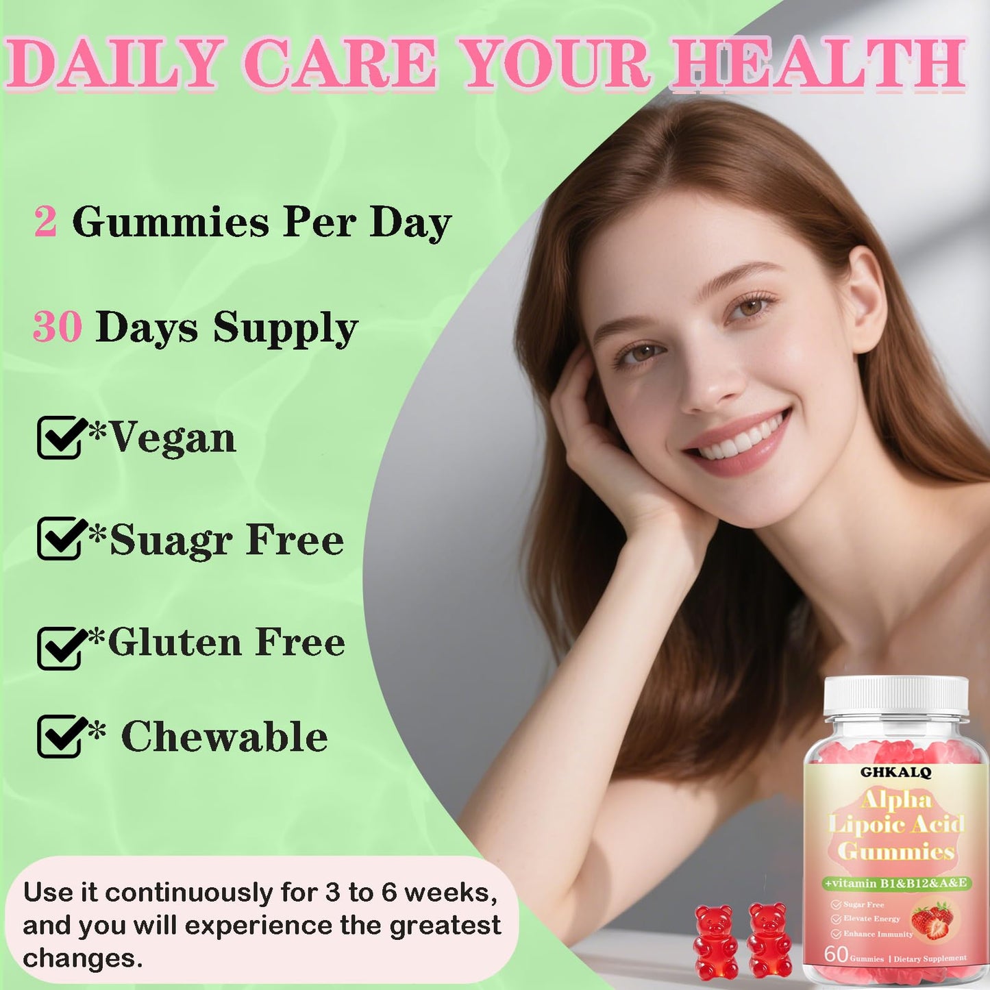 GHKALQ Alpha Lipoic Acid Gummies 1000mg, 60 Gummies