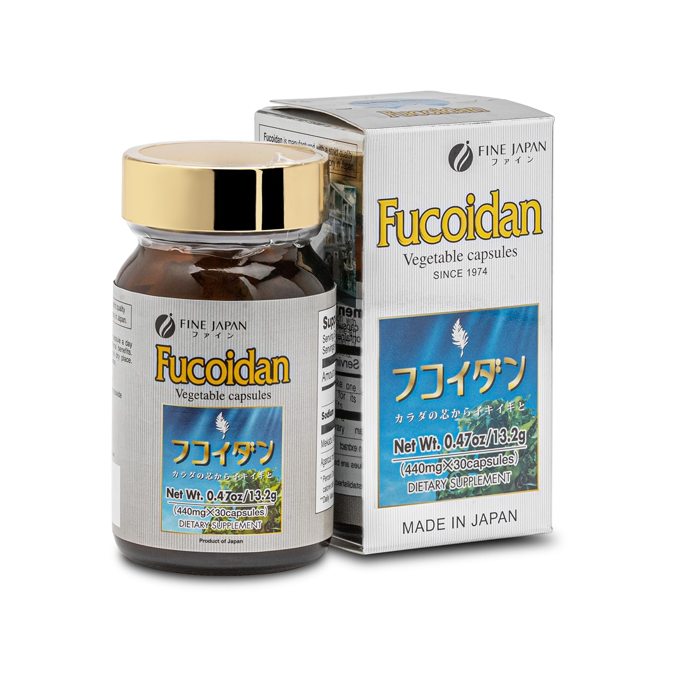 FINE JAPAN Fucoidan Capsules with Mekabu Seaweed & Agaricus Mushroom, 30 Count
