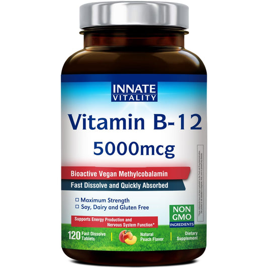Innate Vitality Vitamin B12 5000mcg Methylcobalamin Vegan Tablet, 120 Count