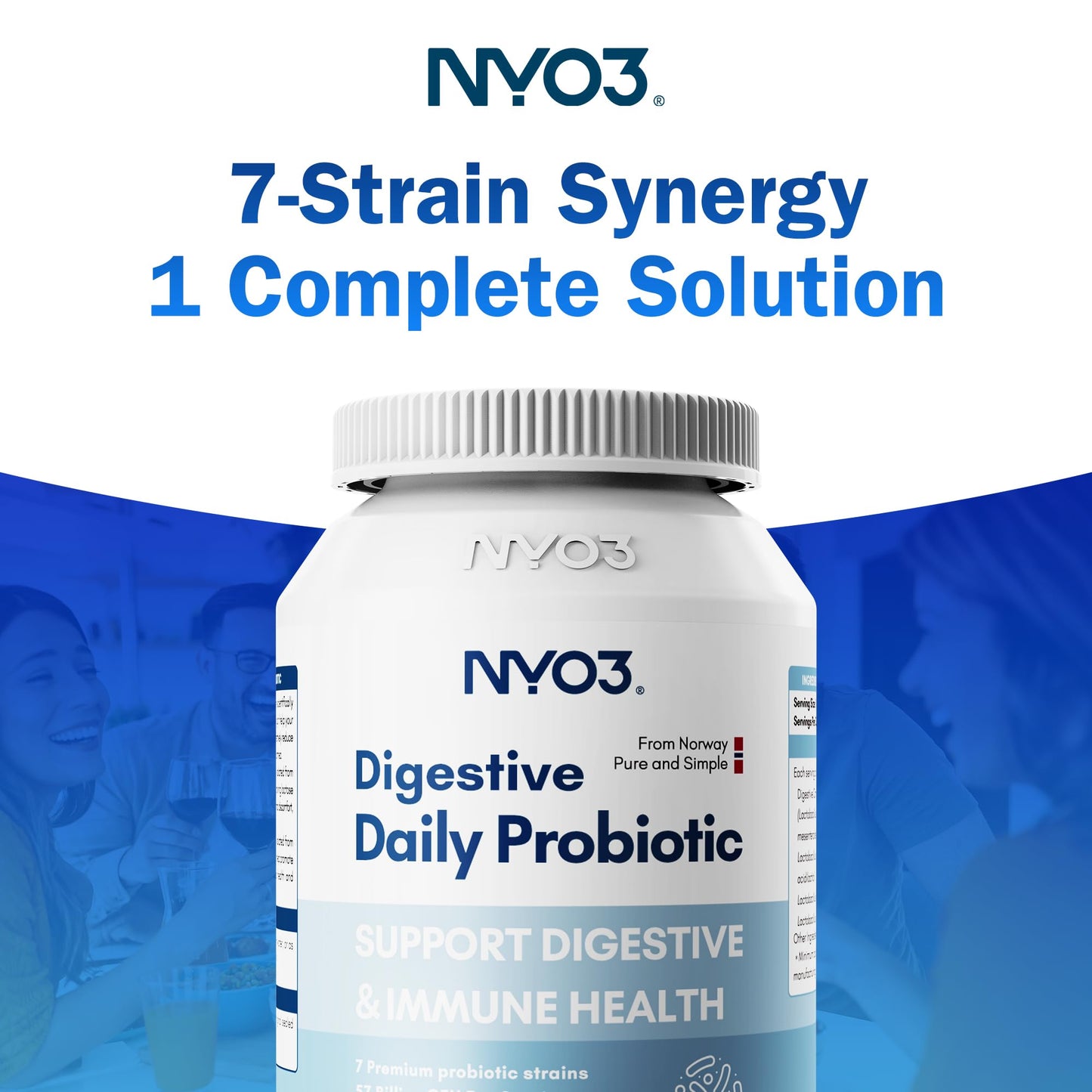 NYO3 Digestive Probiotics 57 Bilion CFU 7 Strains, Bloat Relief, Supports Digestion & Immune Health, 60 Capsules