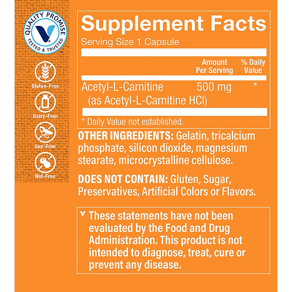 The Vitamin Shoppe Acetyl-L-Carnitine 500mg Supports Healthy Brain Memory Capsule 120 Count