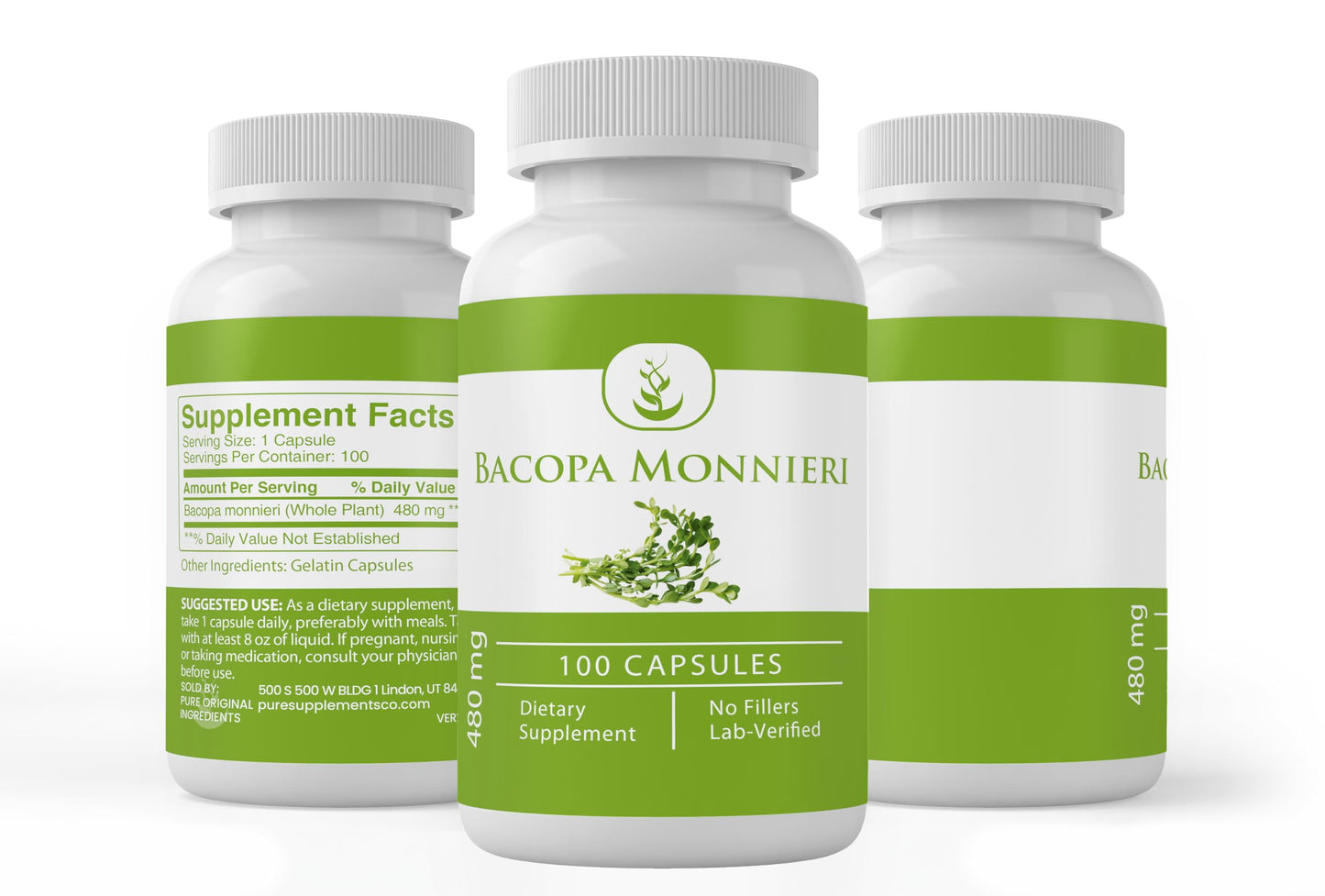 PURE ORIGINAL INGREDIENTS Bacopa Monnieri Capsules, 100 Count