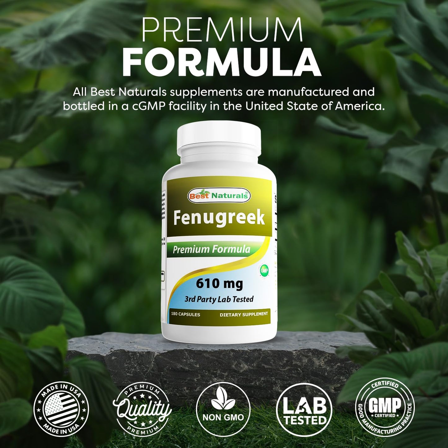 Best Naturals Fenugreek Seed 610 mg Capsules, 180 Count