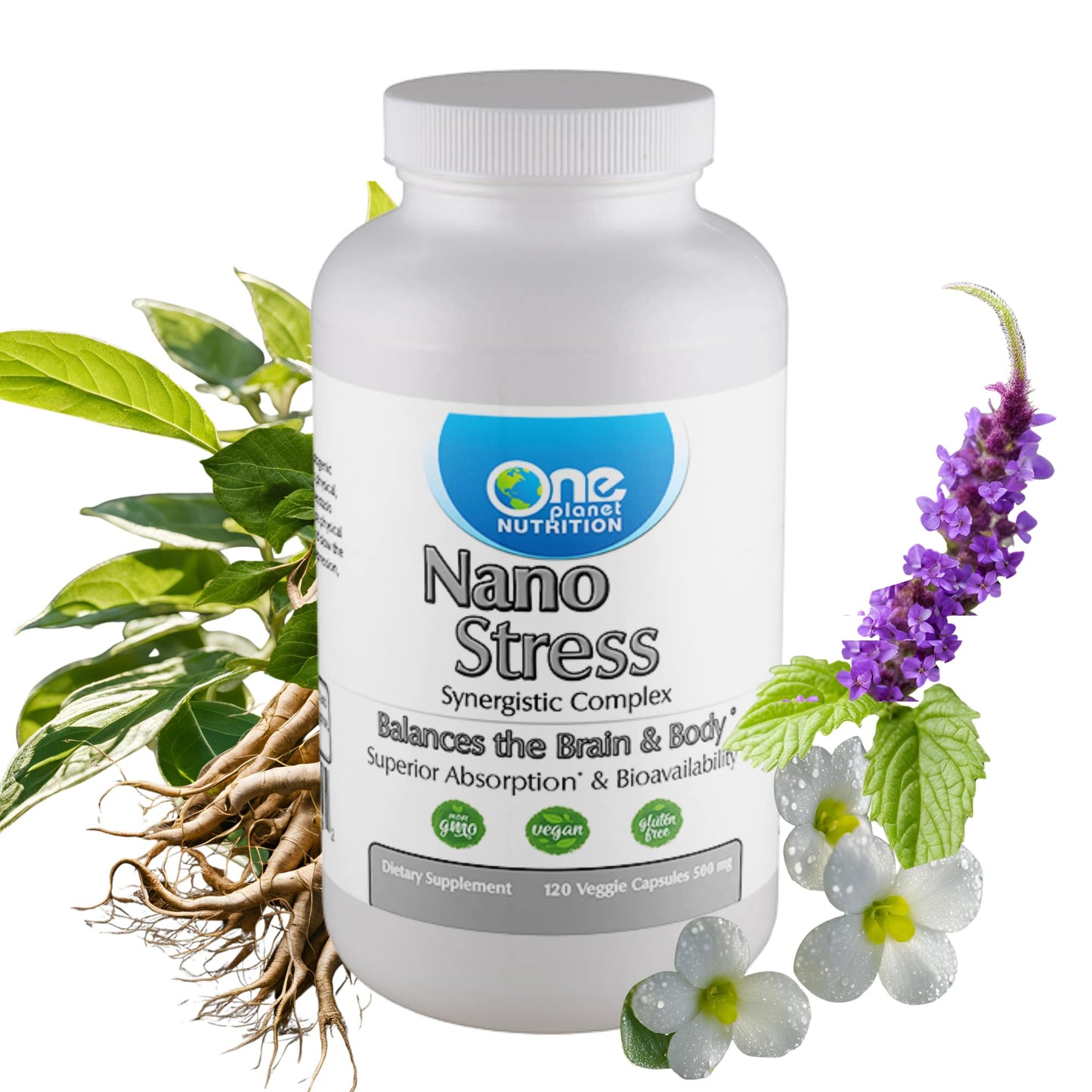 One Planet Nutrition Nano Stress 500 mg Veggie Capsules, 120 Capsules
