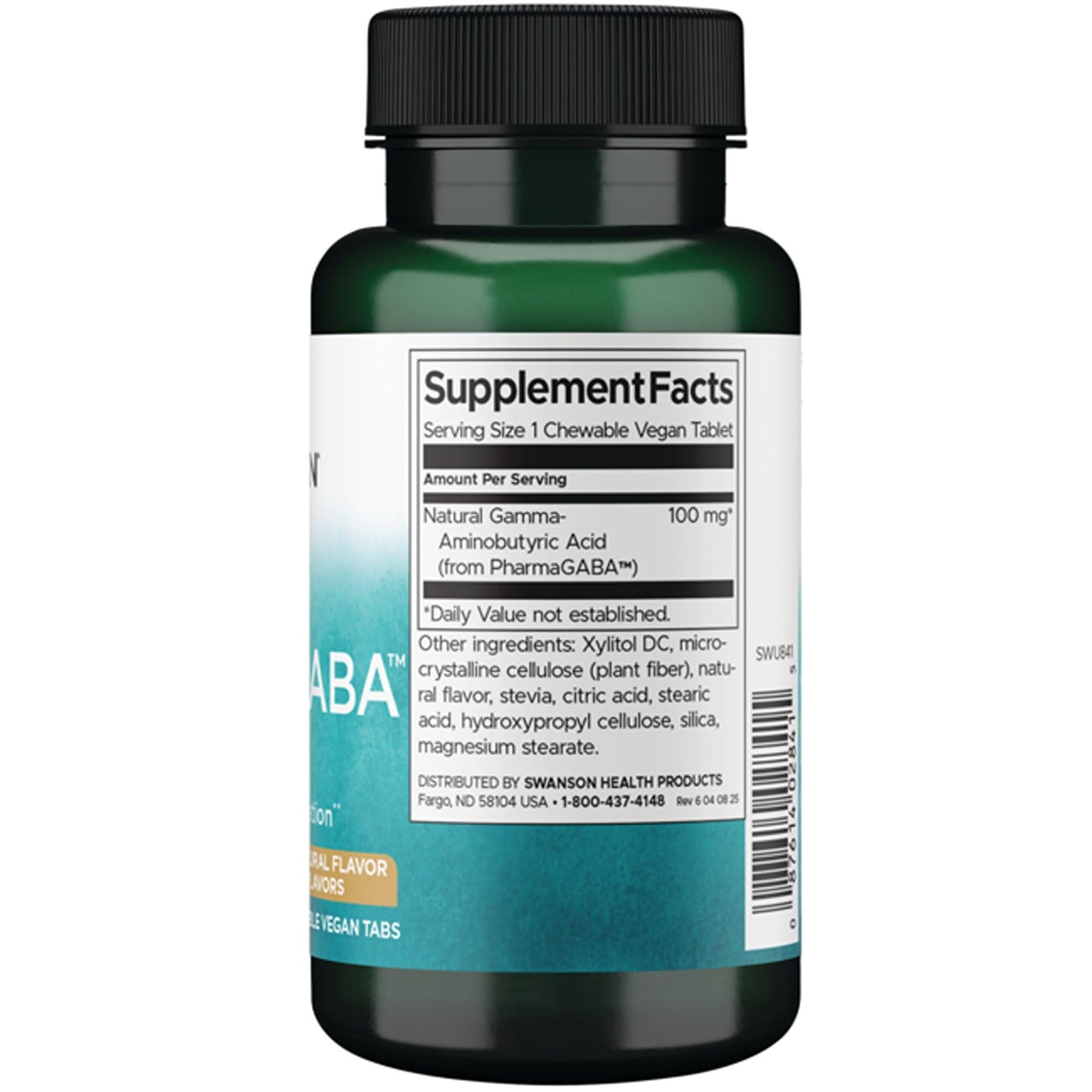 Swanson Amino Acid PharmaGABA 100 Milligrams Chewable Vegan Tablets, 180
