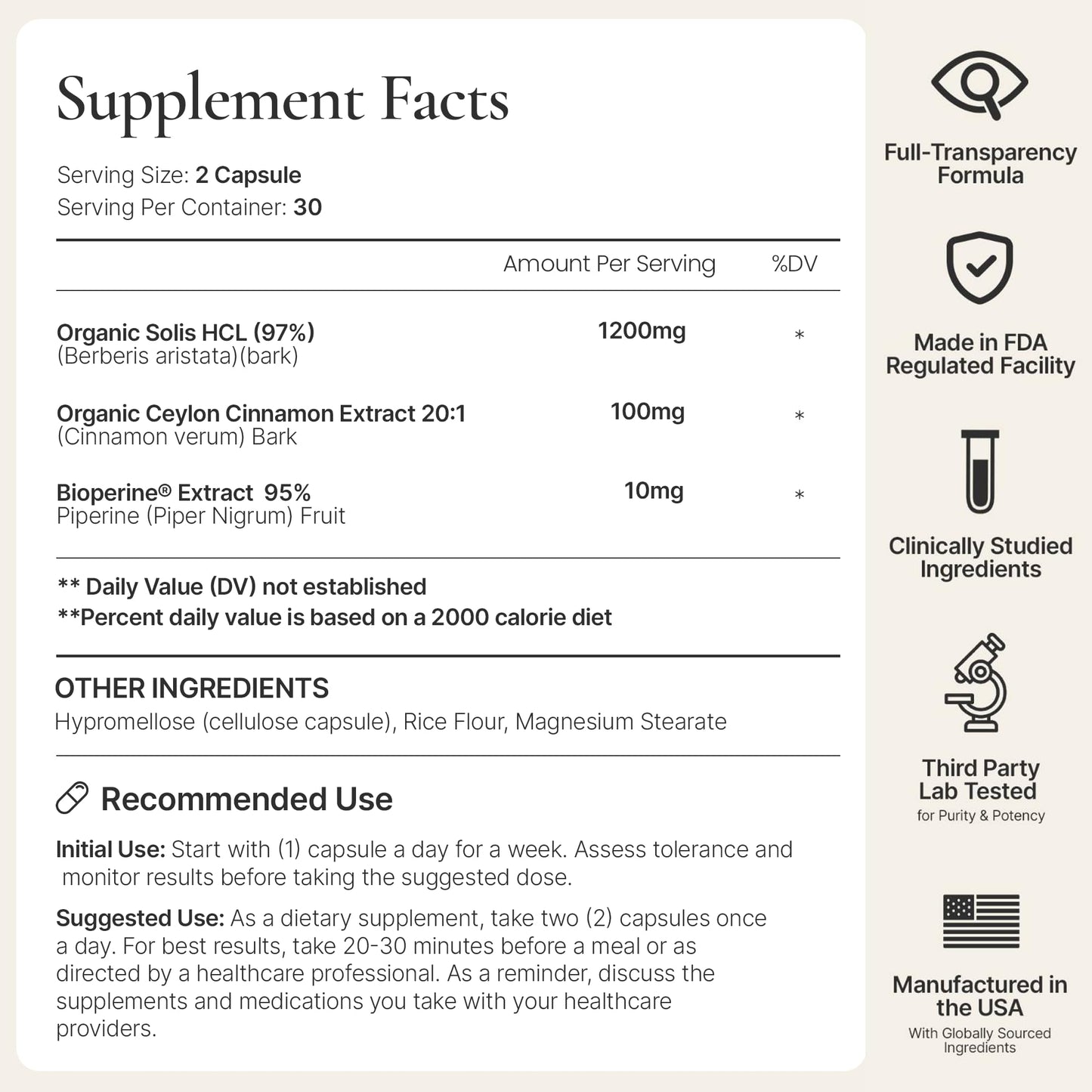 ACEWORKZ Organic Berberine HCL 1200mg with Ceylon Cinnamon & BioPerine Enhanced Absorption - Metabolic Health Support, 60 Capsules