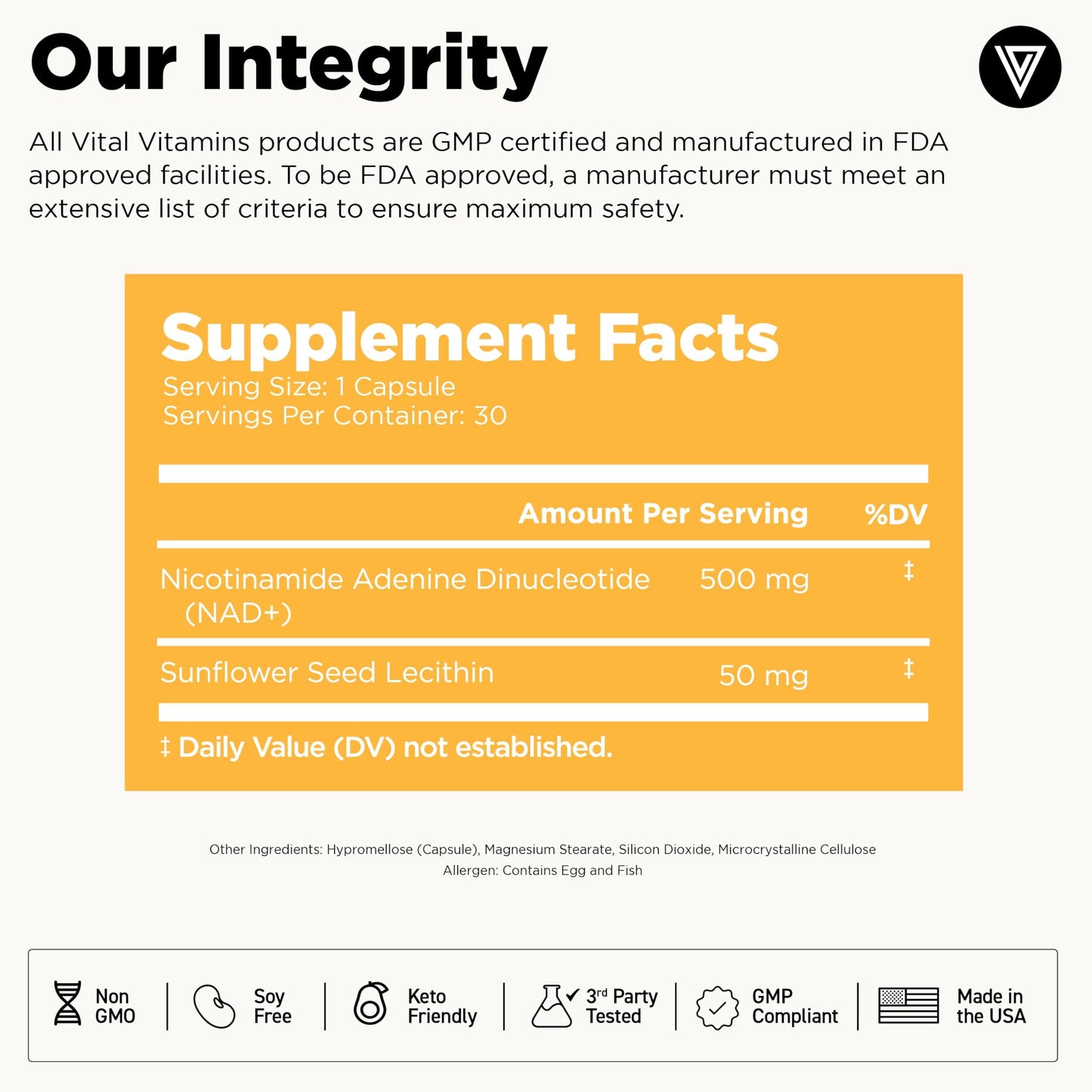 Vital Vitamins NAD+ NAD Supplement Capsules 30 Count
