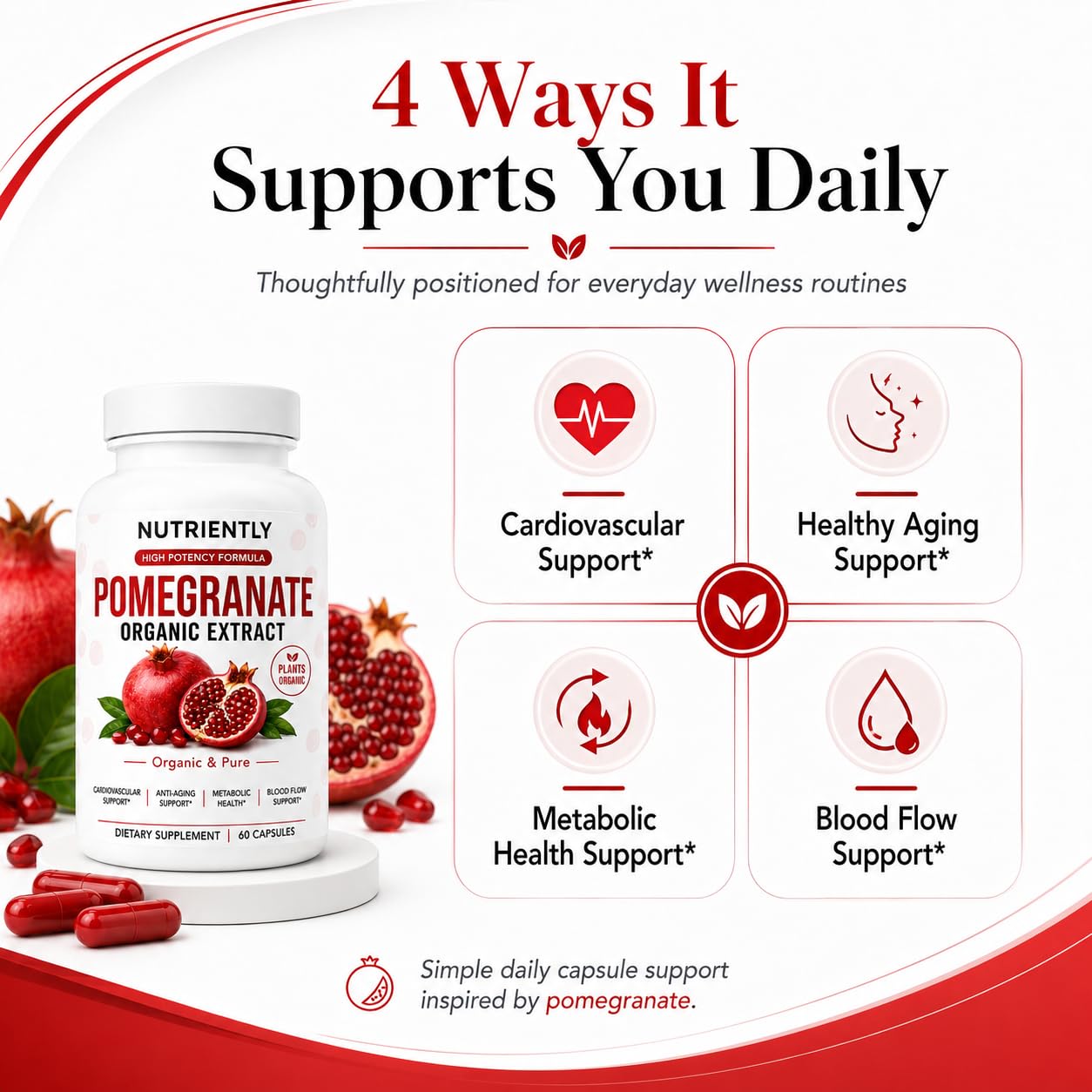 ZHPRXE Pomegranate Extract Capsules, 700mg Per Serving, Antioxidant Support, 60 Capsules