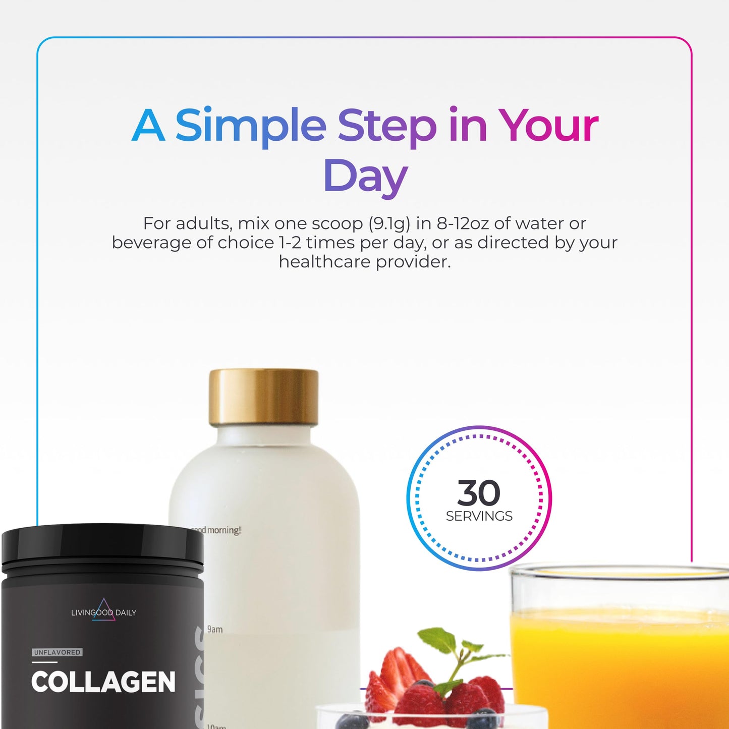 Livingood Daily Unflavored Collagen Peptides Powder Type I & III, 11.92 oz