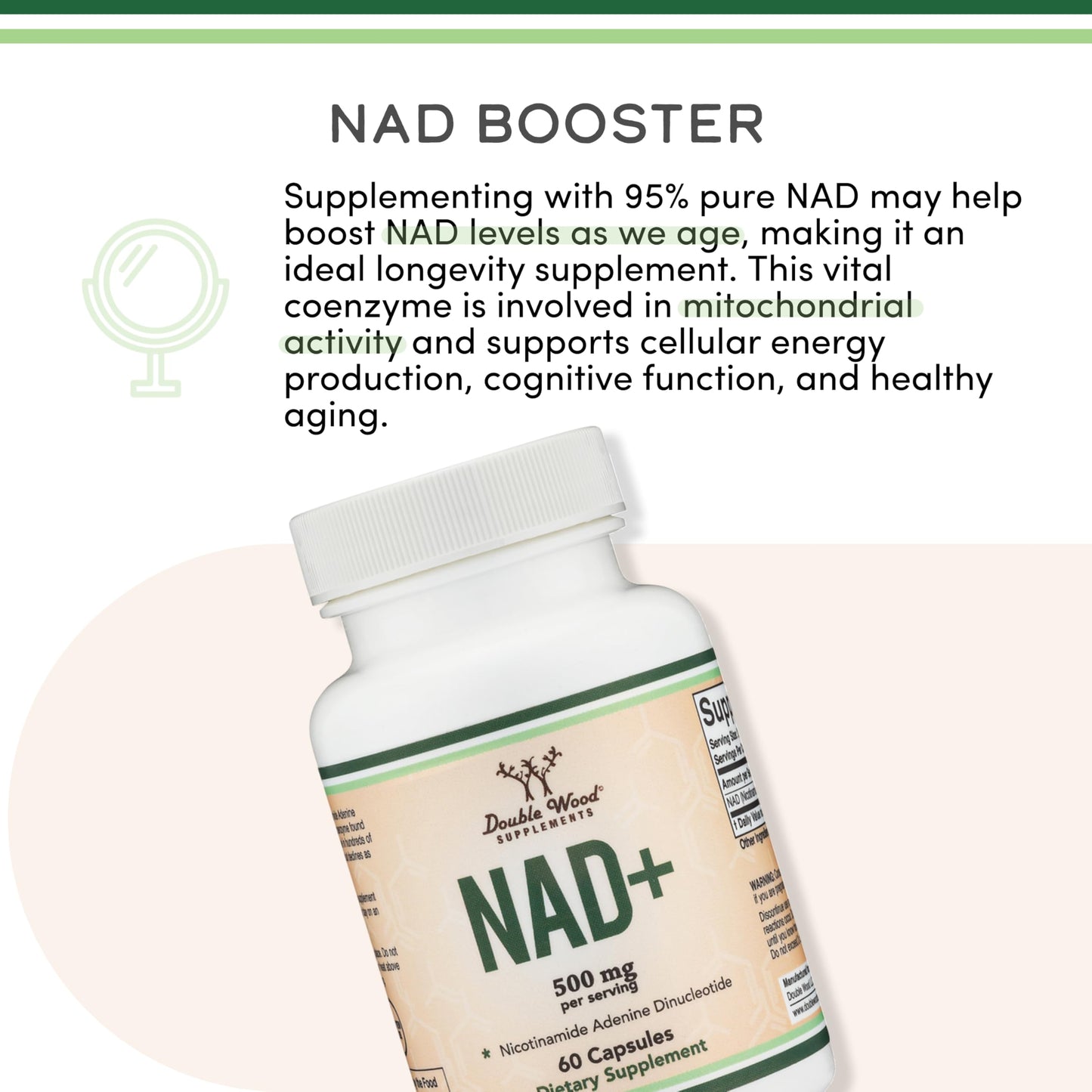 Double Wood Supplements NAD+ Anti-Aging & Cell Regeneration Capsule, 500mg, 60 Count