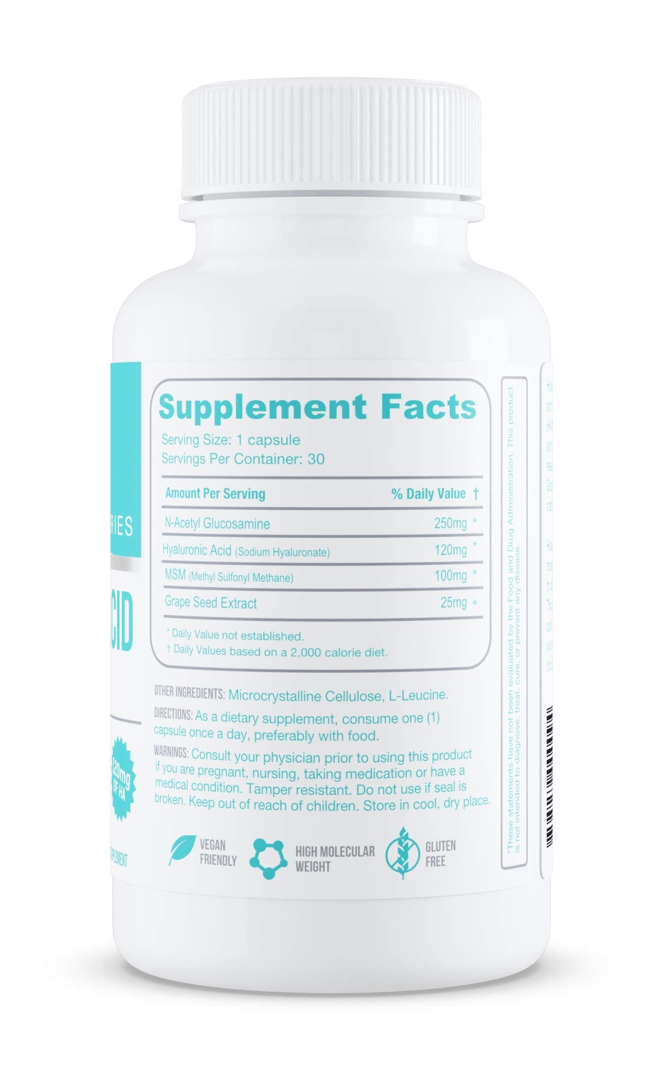 Hyalogic Hyaluronic Acid Delayed Release Capsules with Glucosamine MSM 120 mg, Non-GMO, 30 Capsules